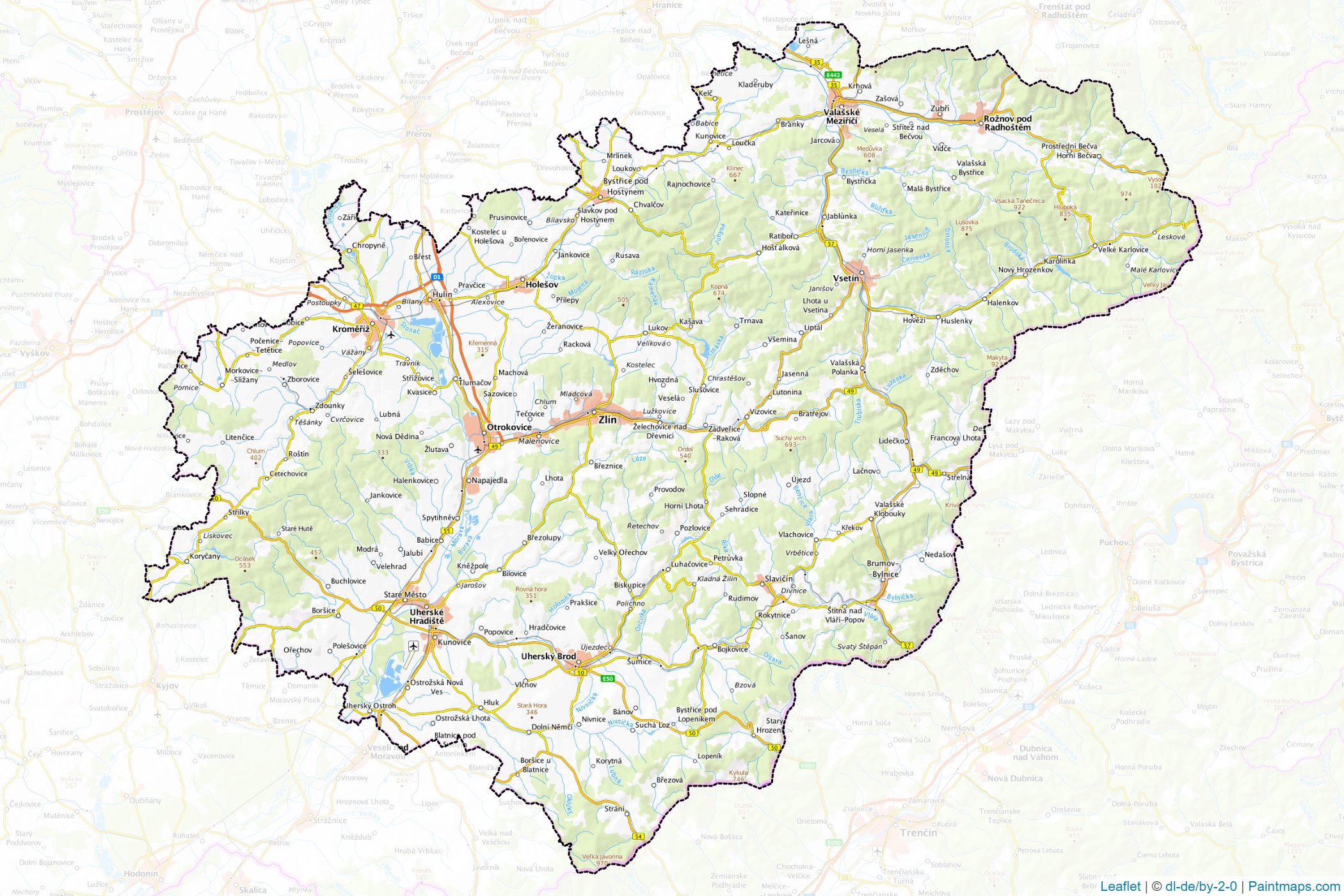 Muestras de recorte de mapas Zlínský (Chequia)-1