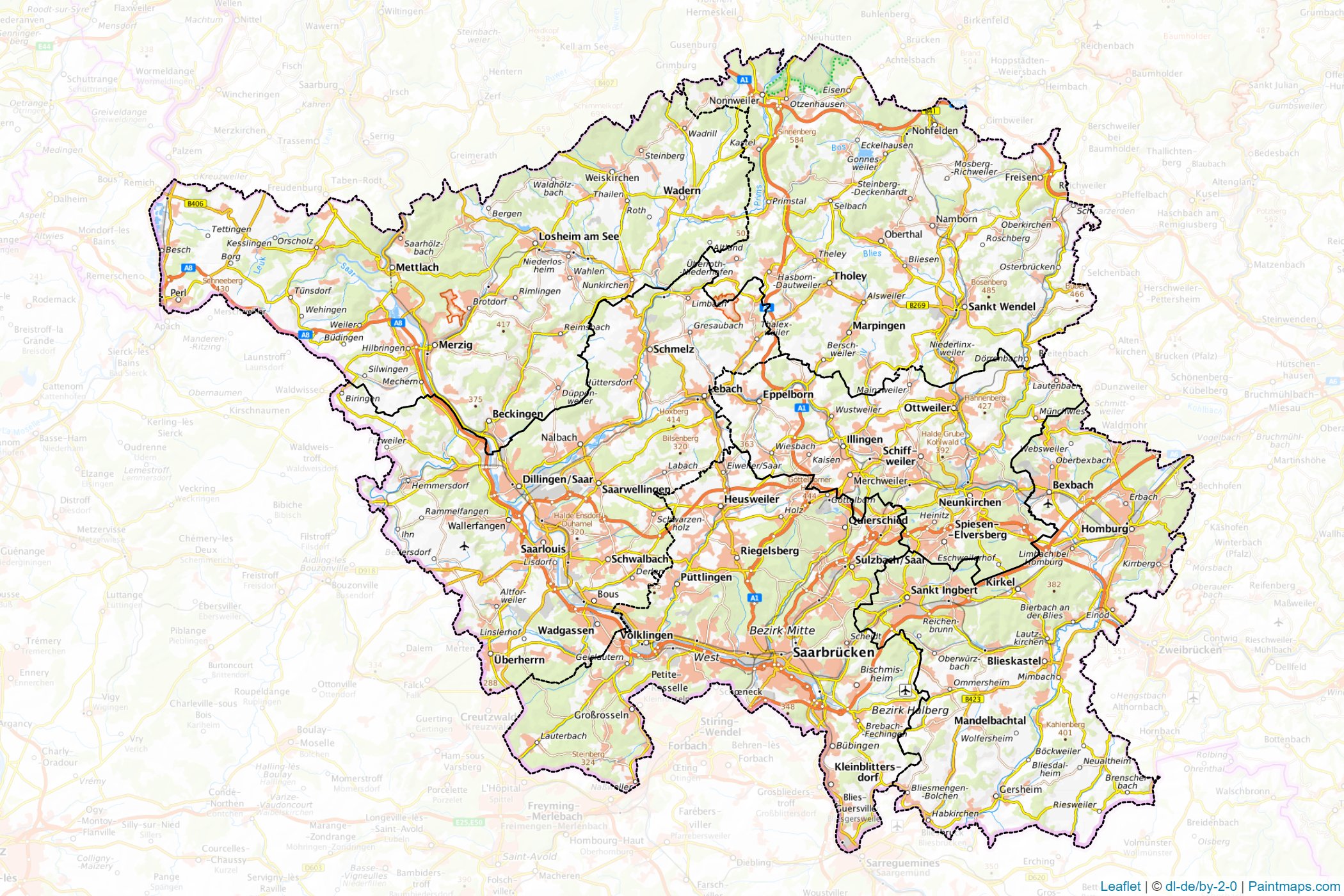 Muestras de recorte de mapas Saarland (Alemania)-1