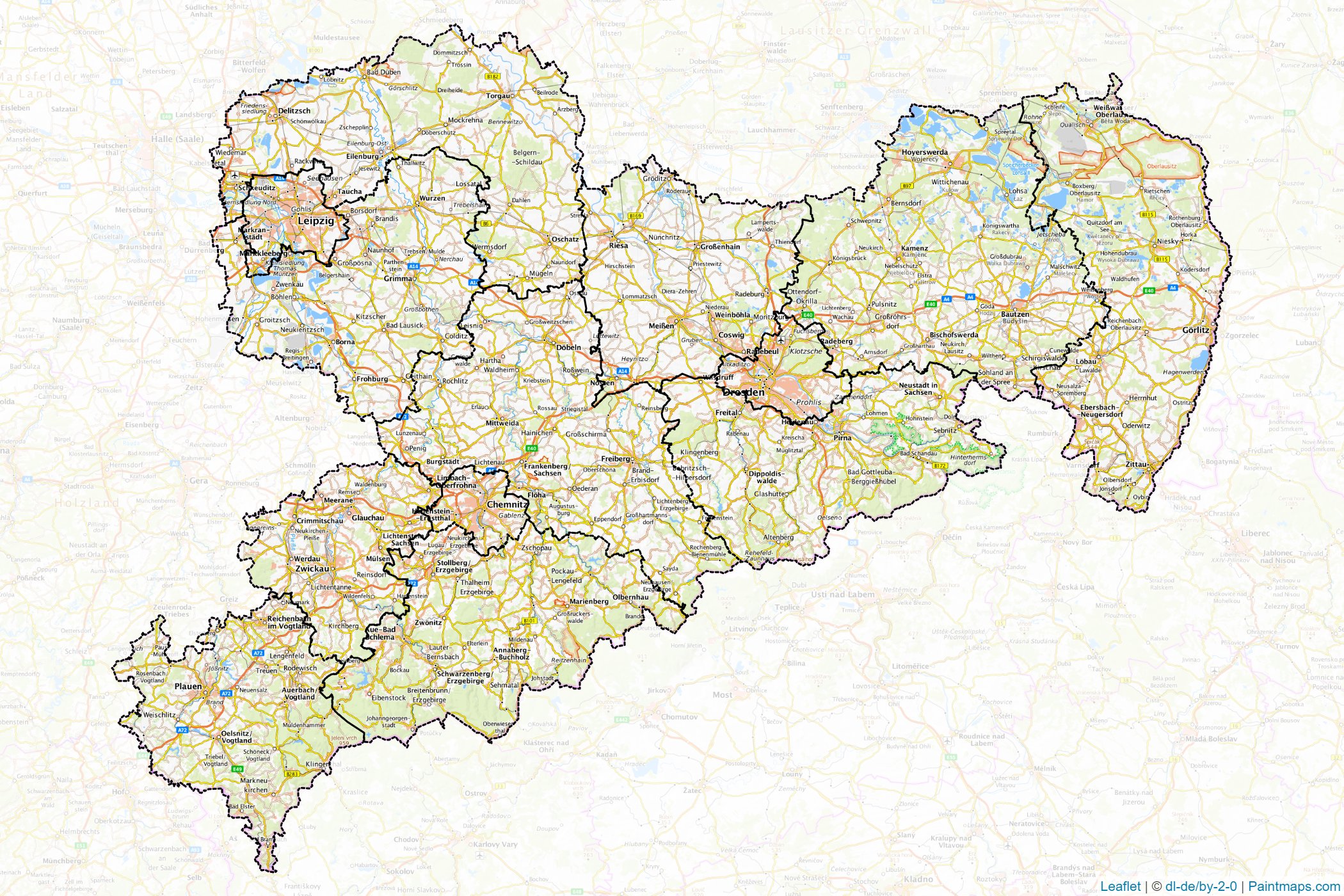 Sample maps of Saxony generated with map cropping (masking) tool.