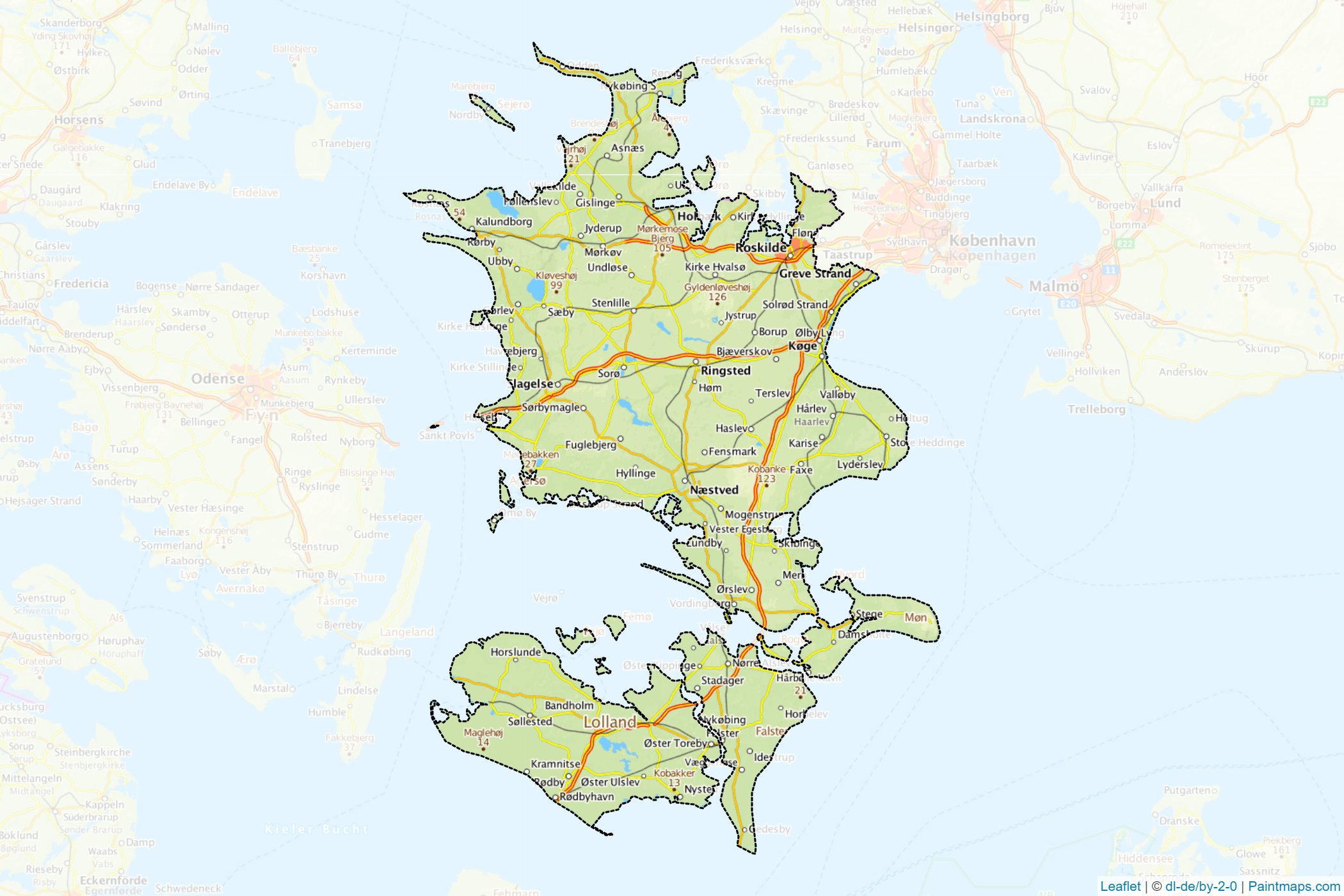 Muestras de recorte de mapas Zealand (Dinamarca)-1