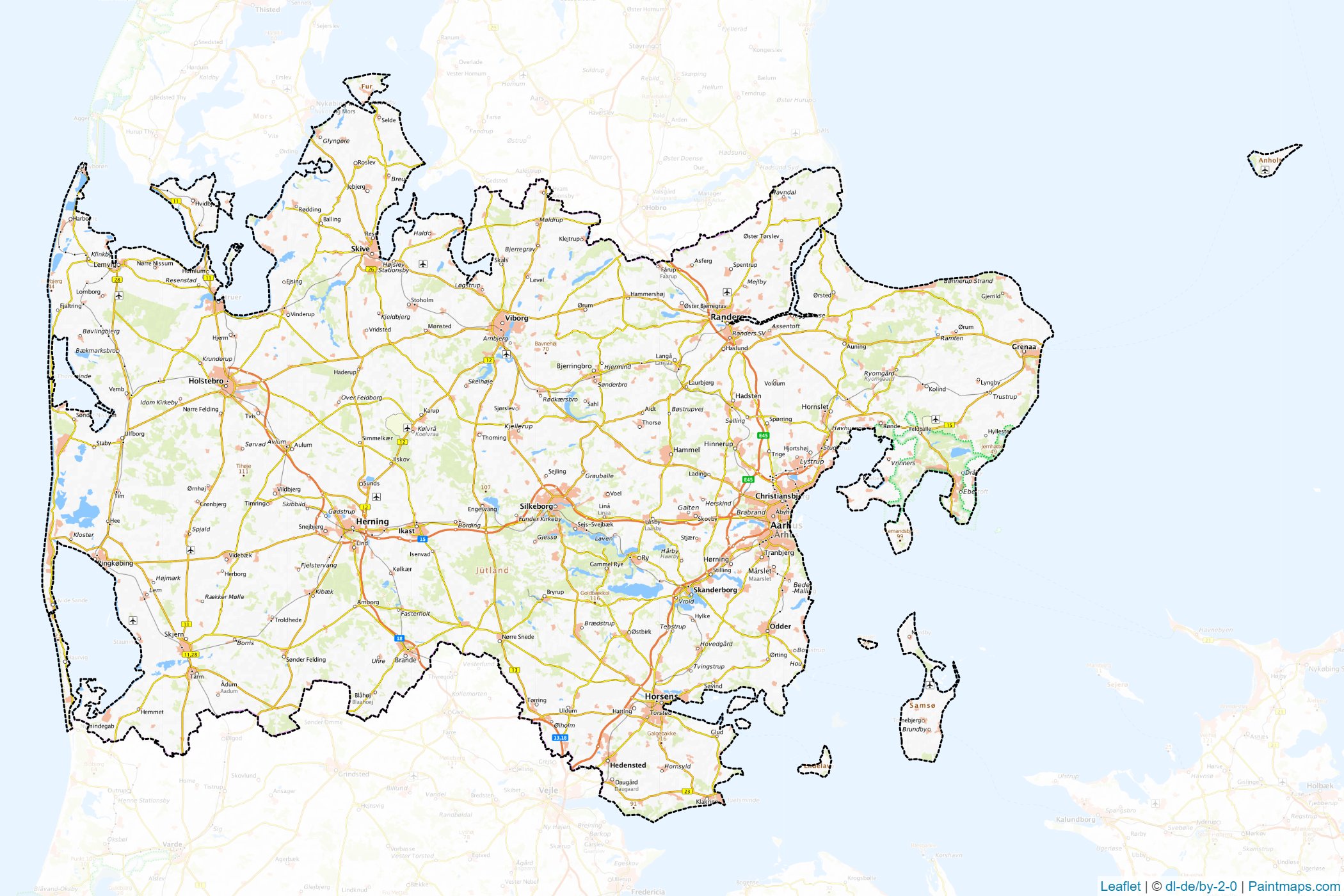 Muestras de recorte de mapas Central Jutland (Dinamarca)-1