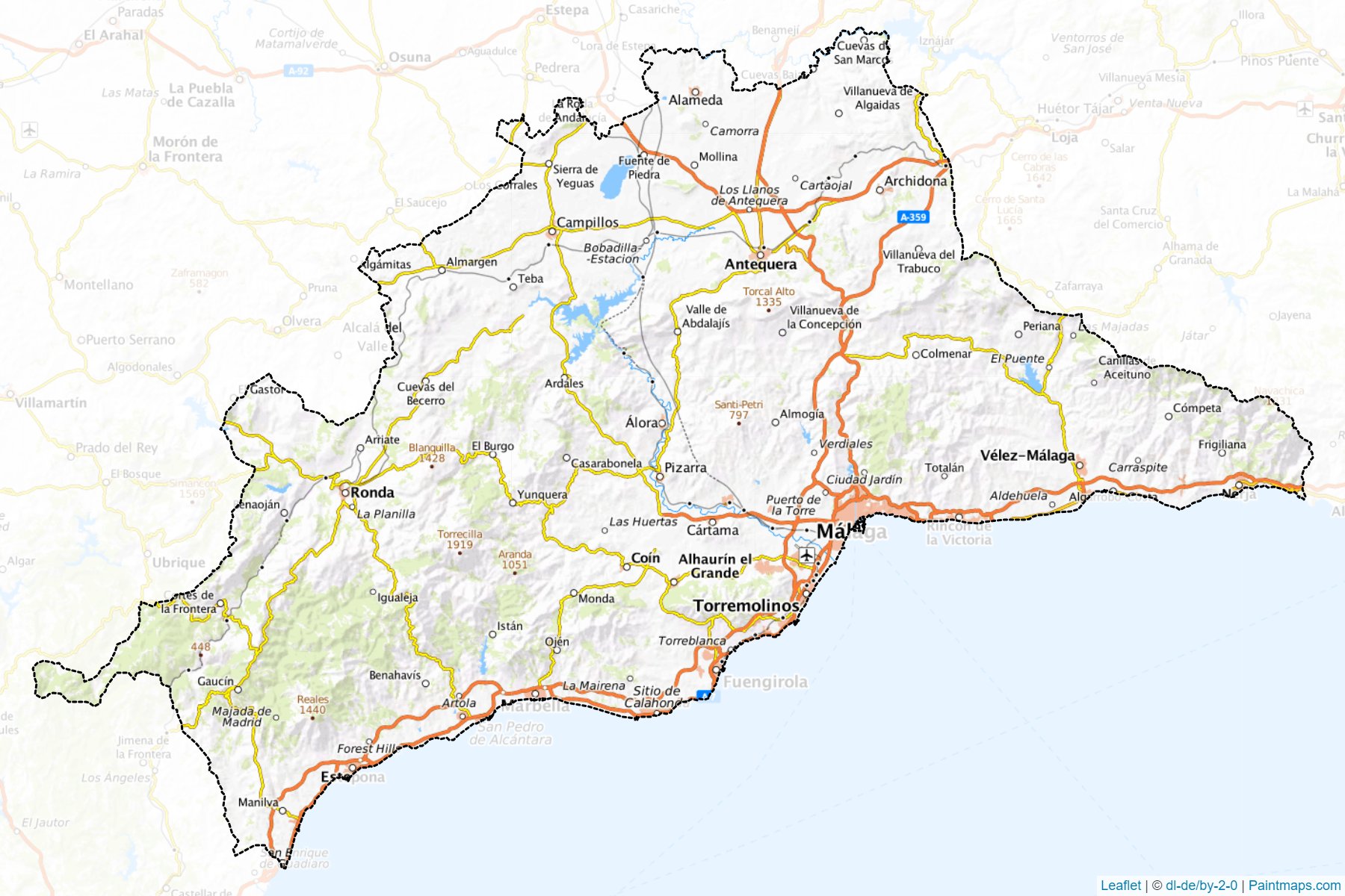 Muestras de recorte de mapas Malaga (Andalusia)-1