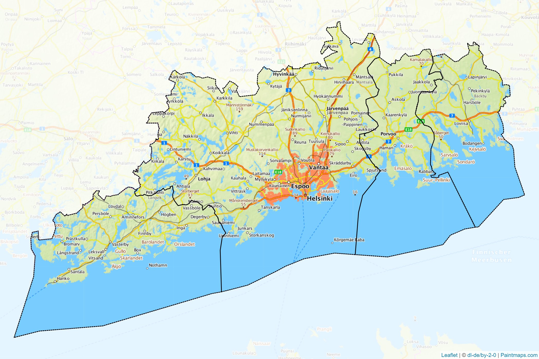 Muestras de recorte de mapas Uusimaa (Southern Finland Province)-1