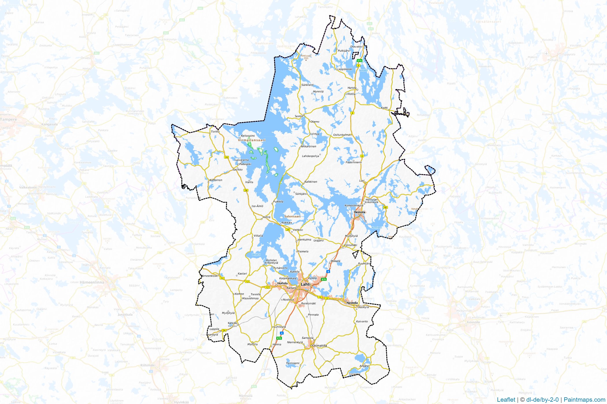 Muestras de recorte de mapas Paijanne Tavastia (Southern Finland Province)-1