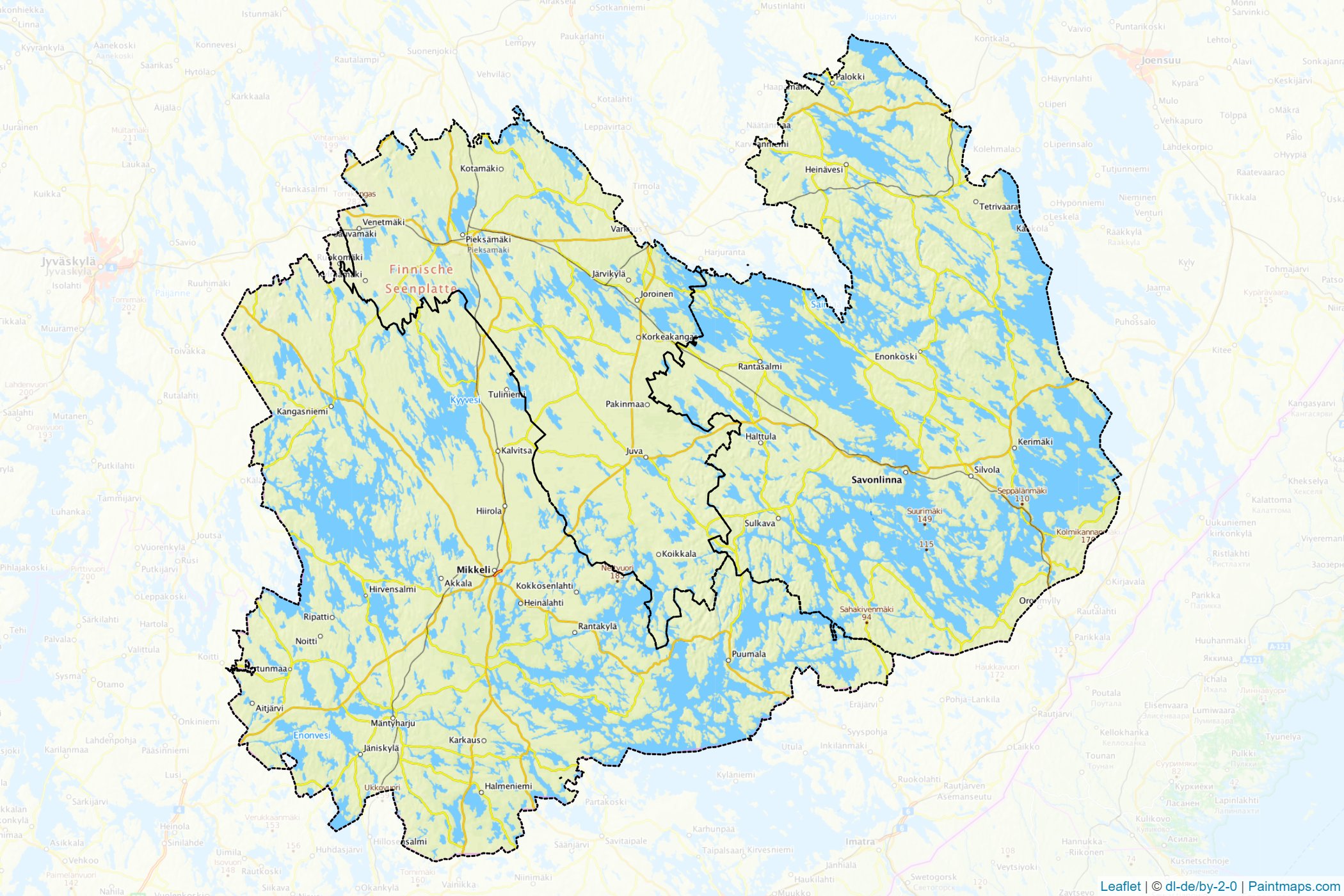 Muestras de recorte de mapas Southern Savonia (Eastern Finland)-1