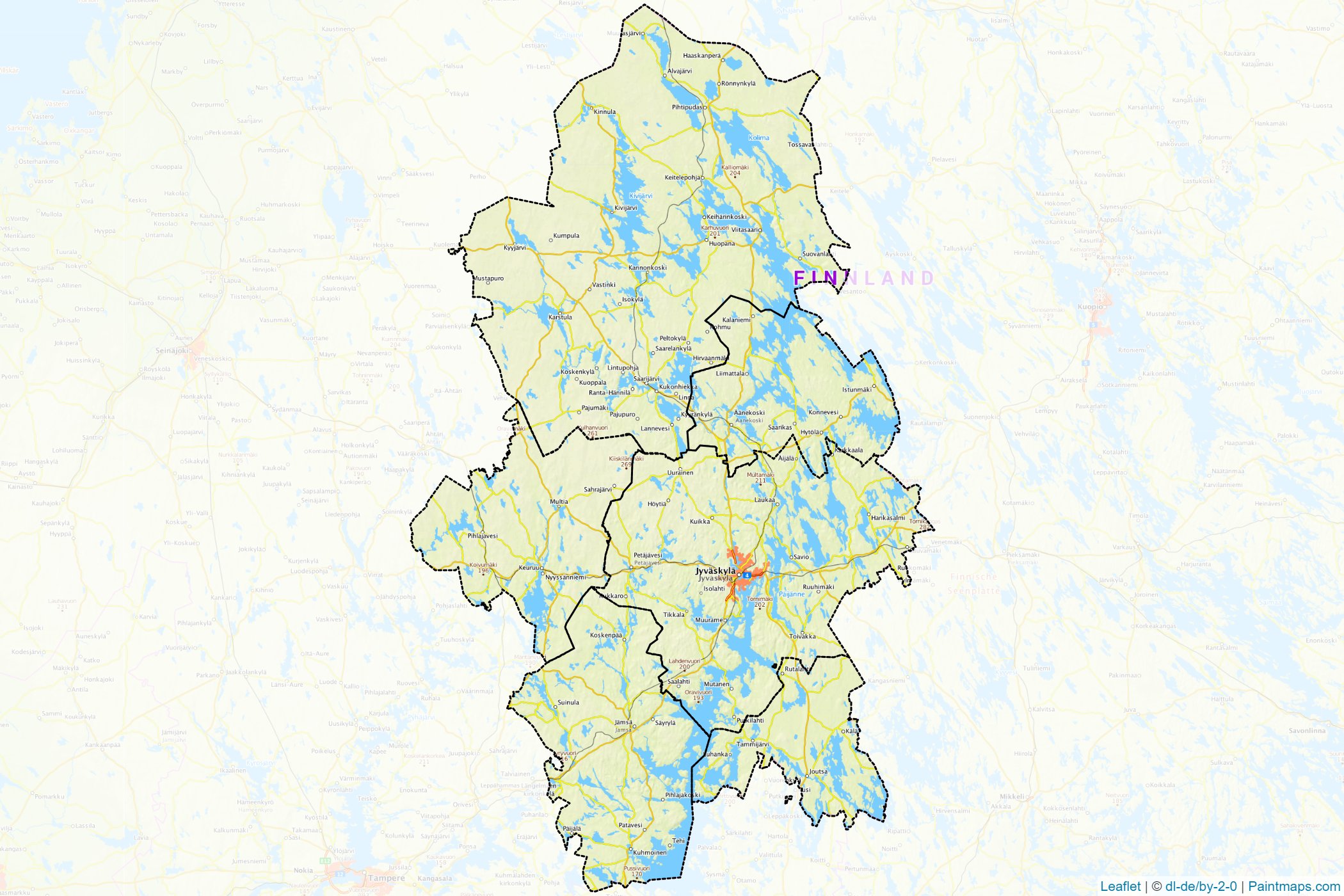 Muestras de recorte de mapas Central Finland (West Finland)-1