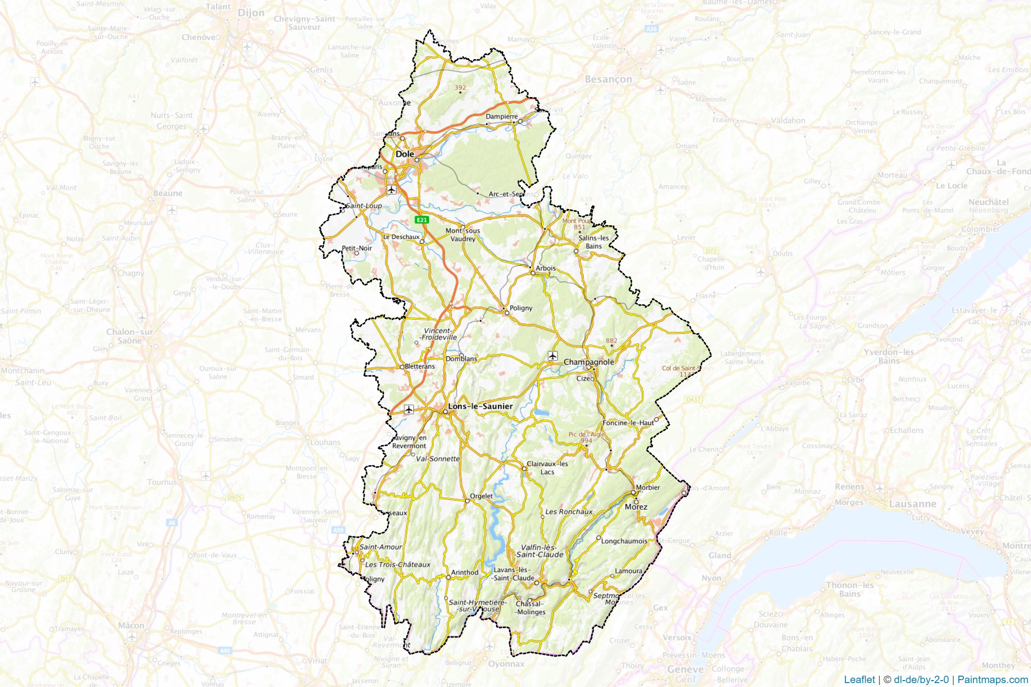 Muestras de recorte de mapas Jura (Burgundy-Franche-Comte)-1