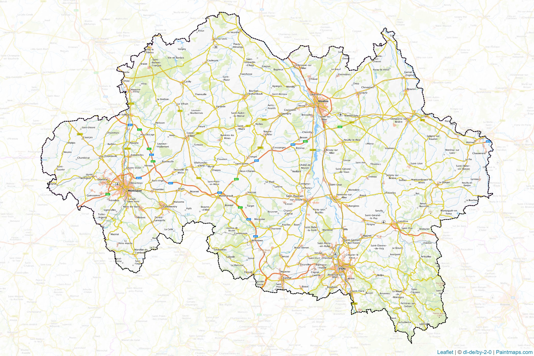 Mapas de muestra de Allier generados con la herramienta de recorte de ...