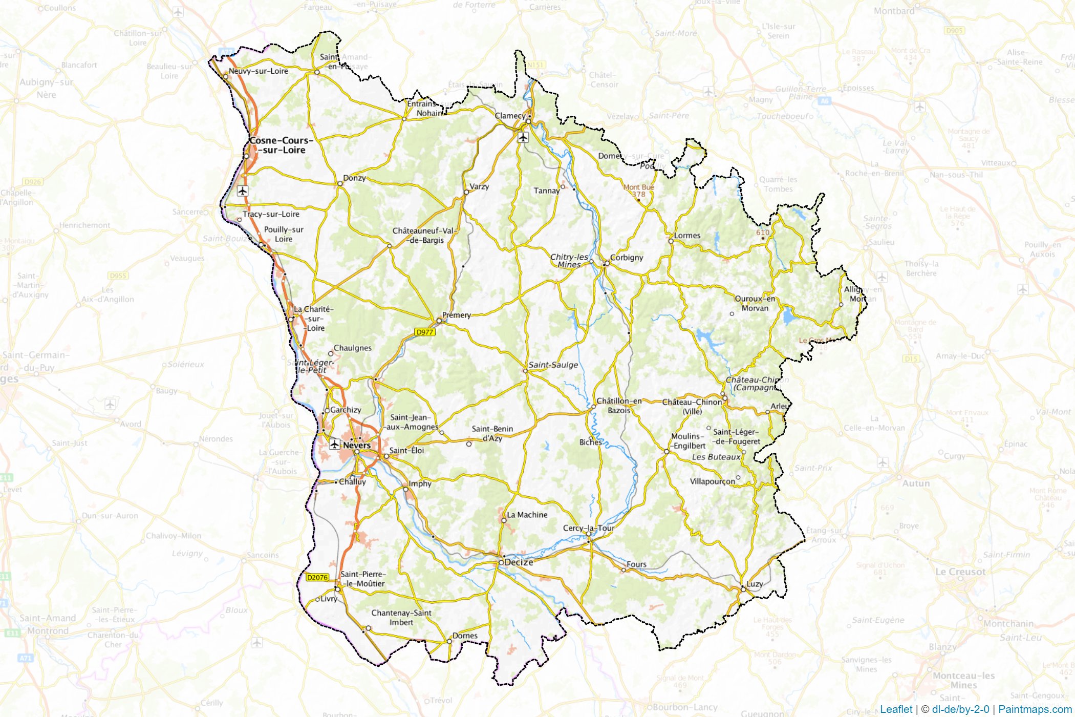 Muestras de recorte de mapas Nièvre (Burgundy-Franche-Comte)-1