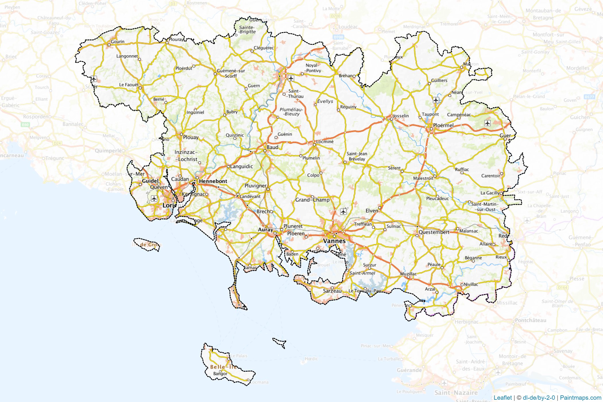 Muestras de recorte de mapas Morbihan (Brittany)-1