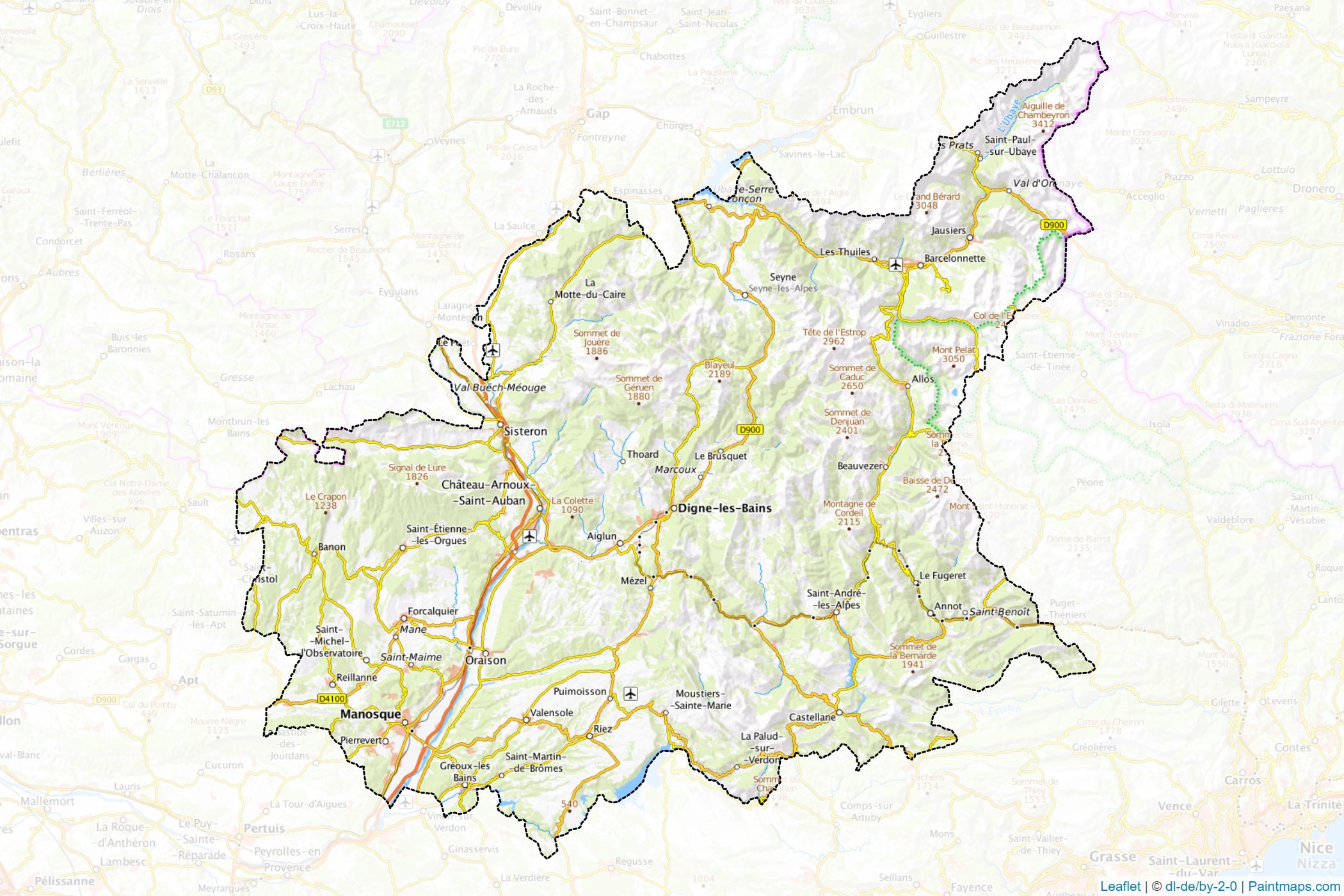 Muestras de recorte de mapas Alpes-de-Haute-Provence (Provence-Alpes-Cote d'Azur)-1