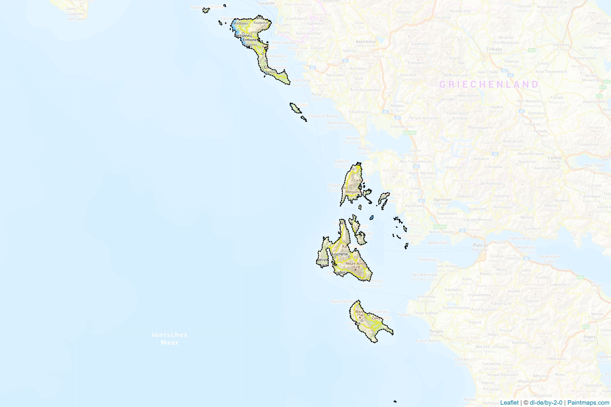 Muestras de recorte de mapas Ionian Islands (Grecia)-1