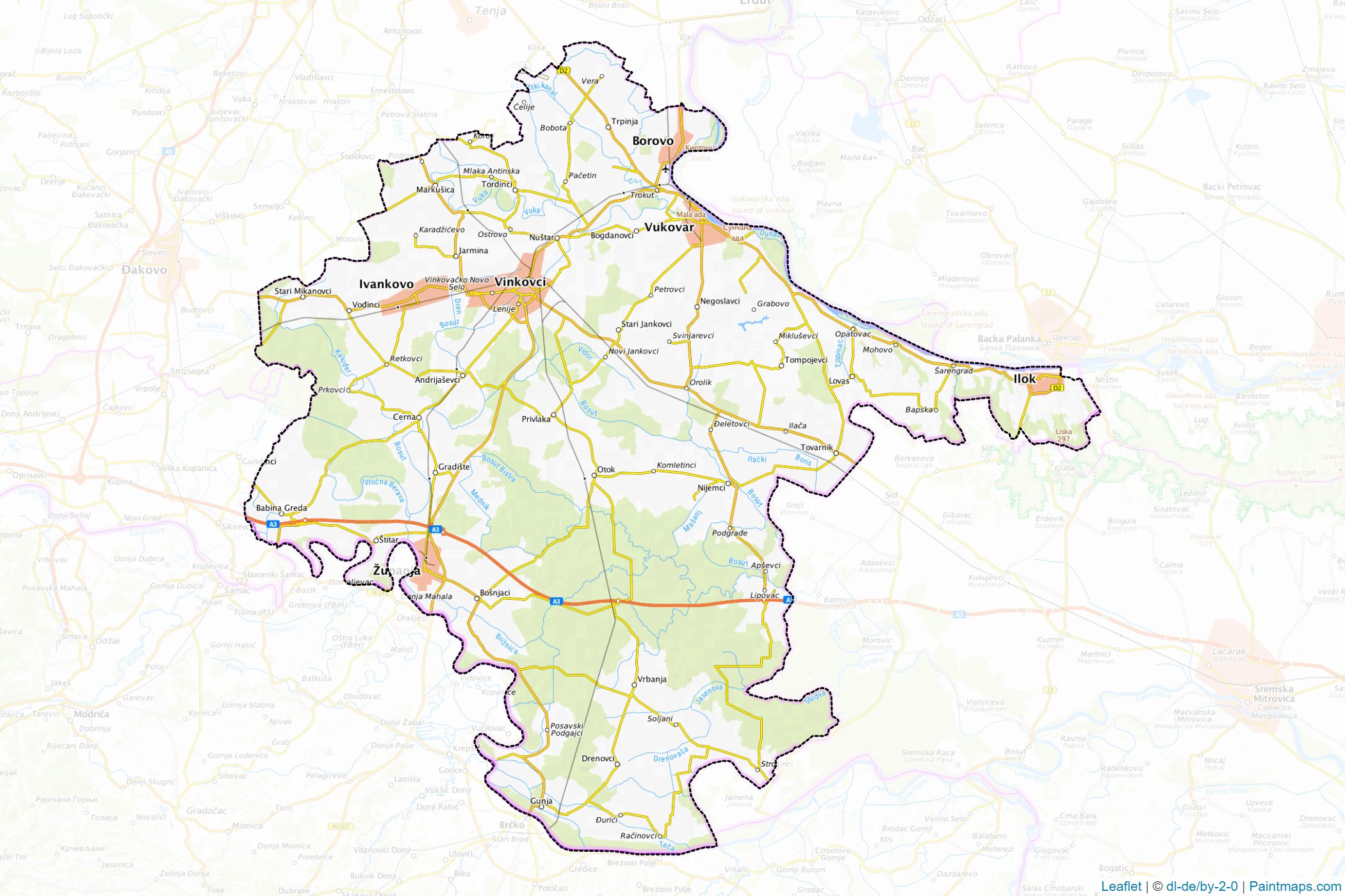 Muestras de recorte de mapas Vukovarsko-srijemska (Croacia)-1