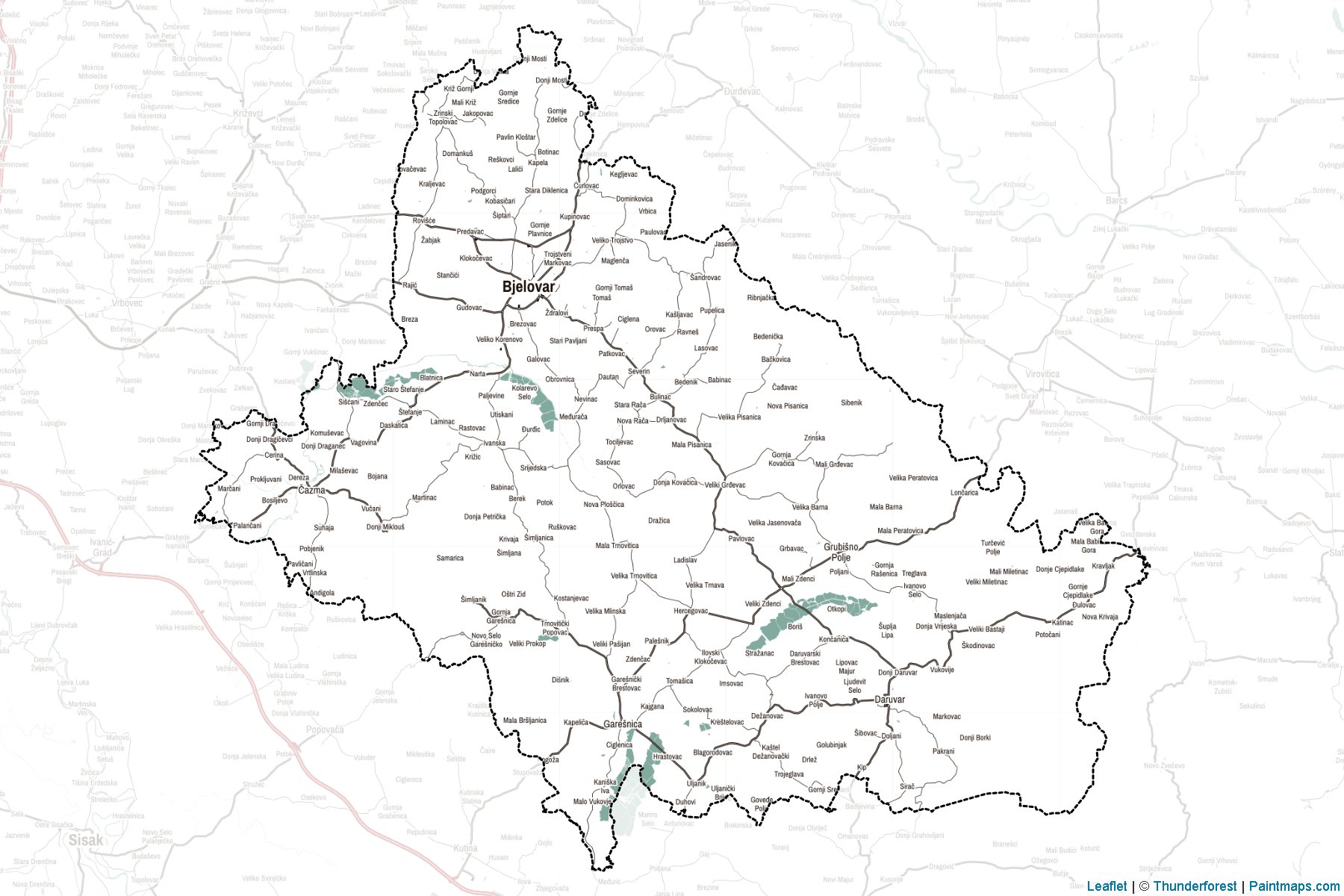 Muestras de recorte de mapas Bjelovarsko-bilogorska (Croacia)-2