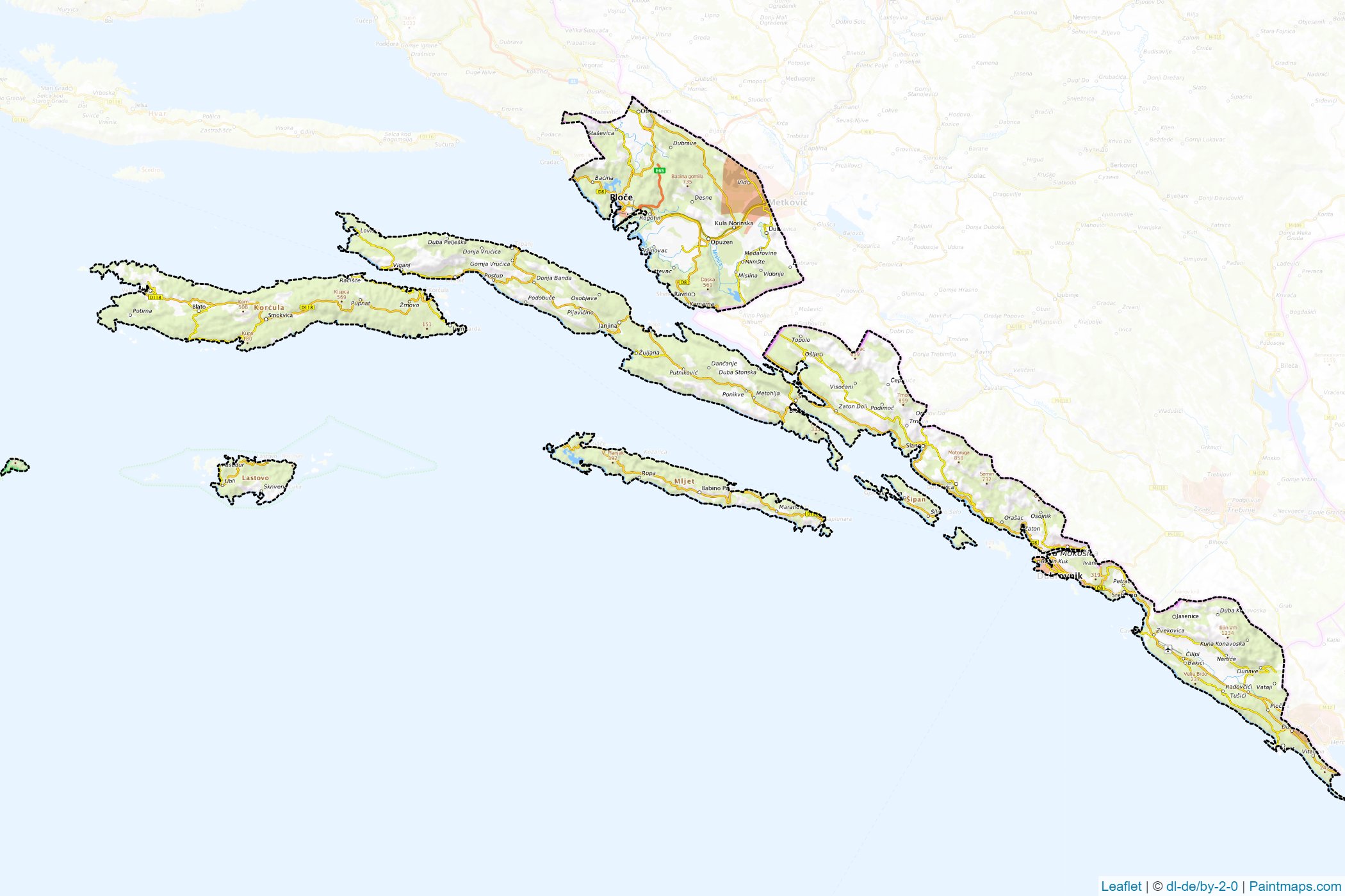 Muestras de recorte de mapas Dubrovacko-neretvanska (Croacia)-1