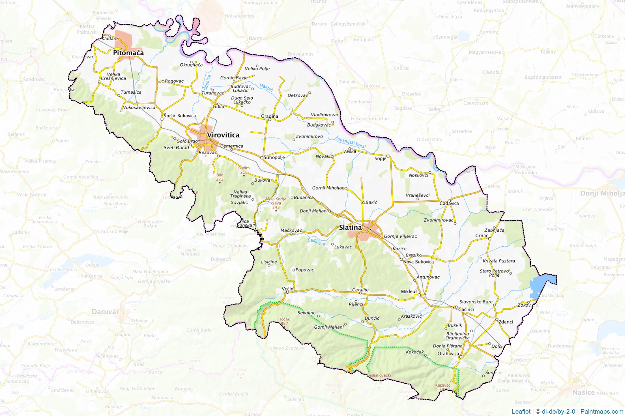 Muestras de recorte de mapas Viroviticko-podravska (Croacia)-1