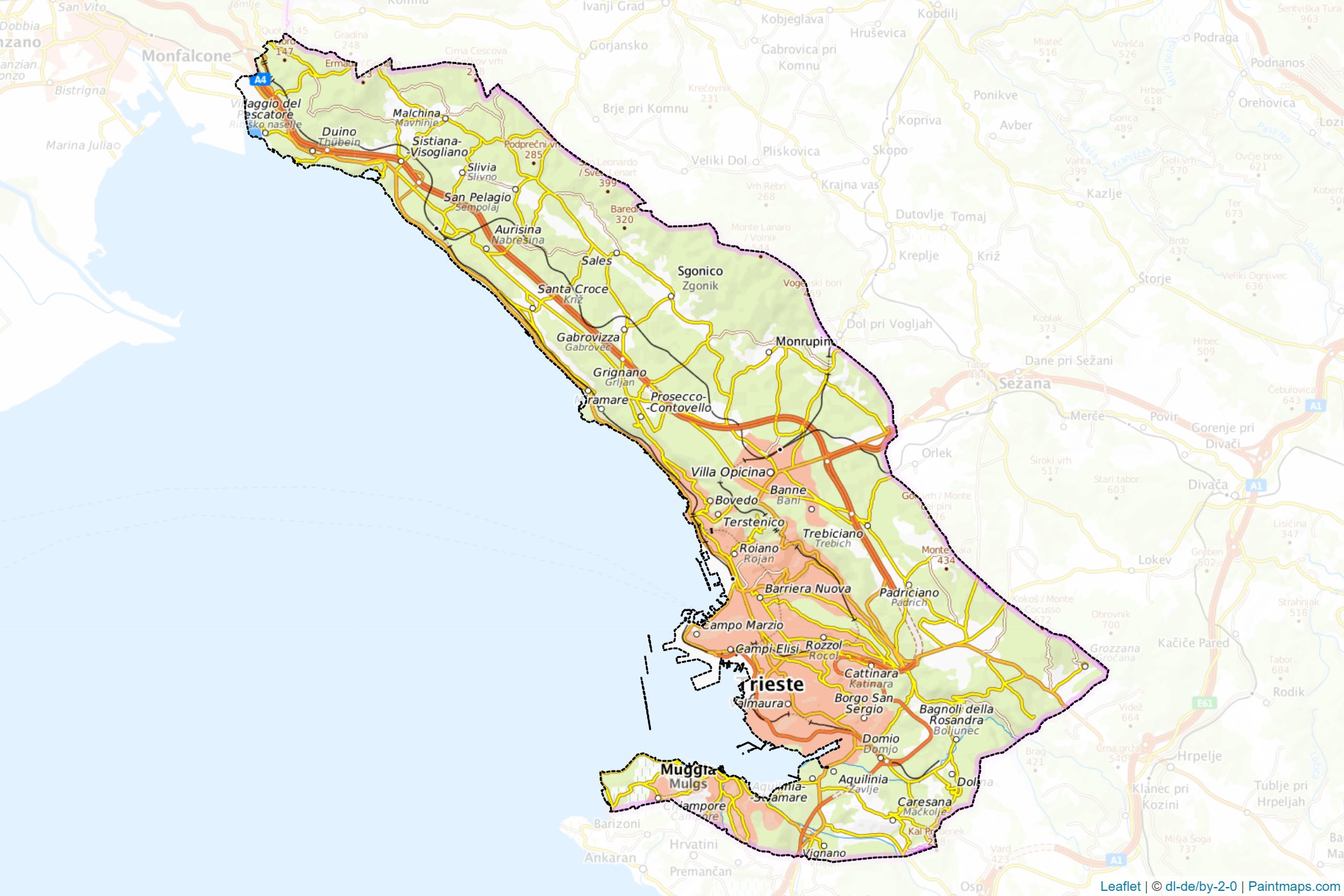 Muestras de recorte de mapas Trieste (Friuli Venezia Giulia)-1