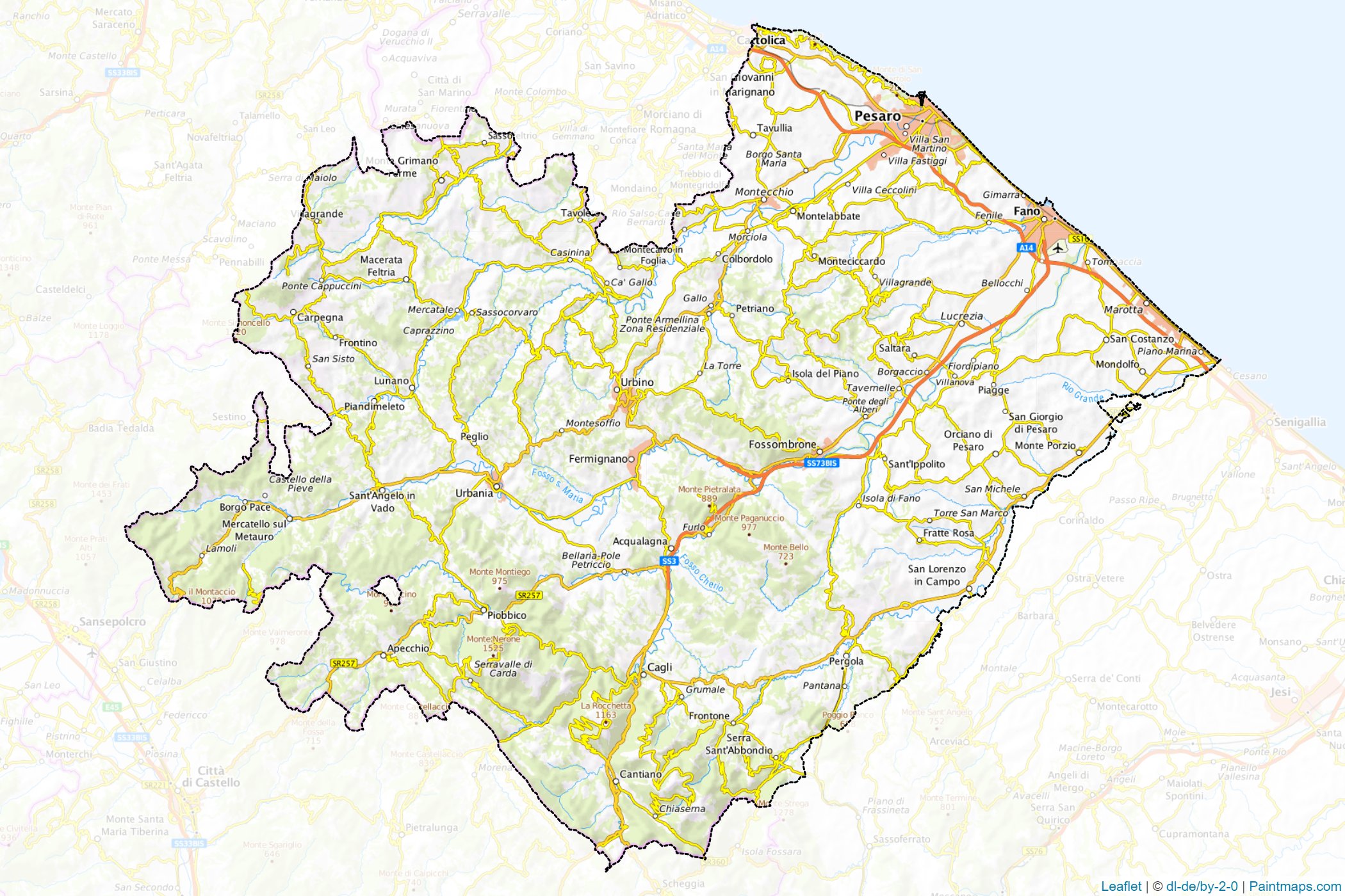 Muestras de recorte de mapas Pesaro E Urbino (Marche)-1