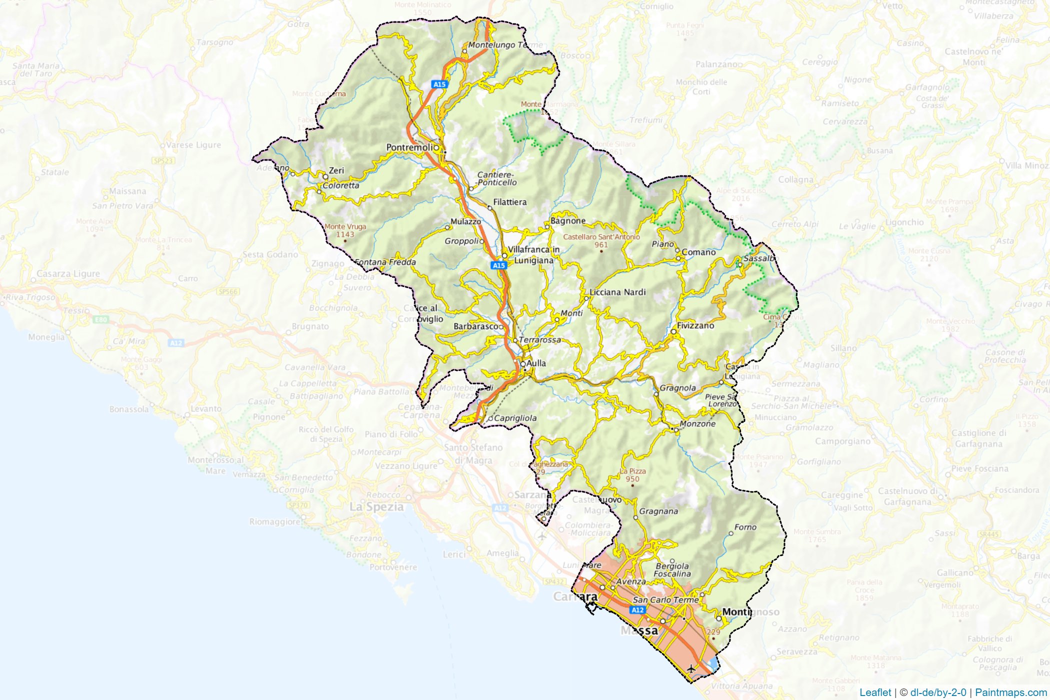 Muestras de recorte de mapas Massa-Carrara (Toscany)-1