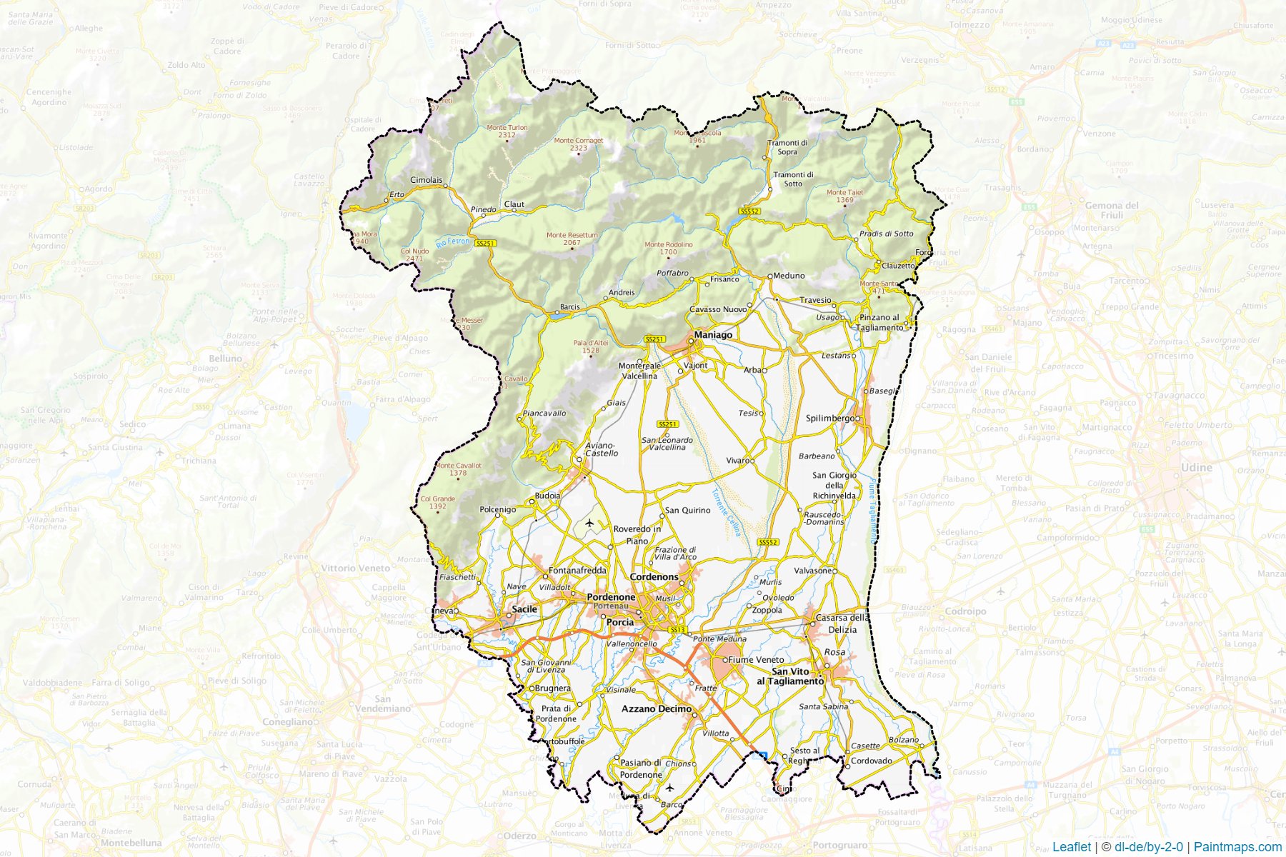 Muestras de recorte de mapas Pordenone (Friuli Venezia Giulia)-1