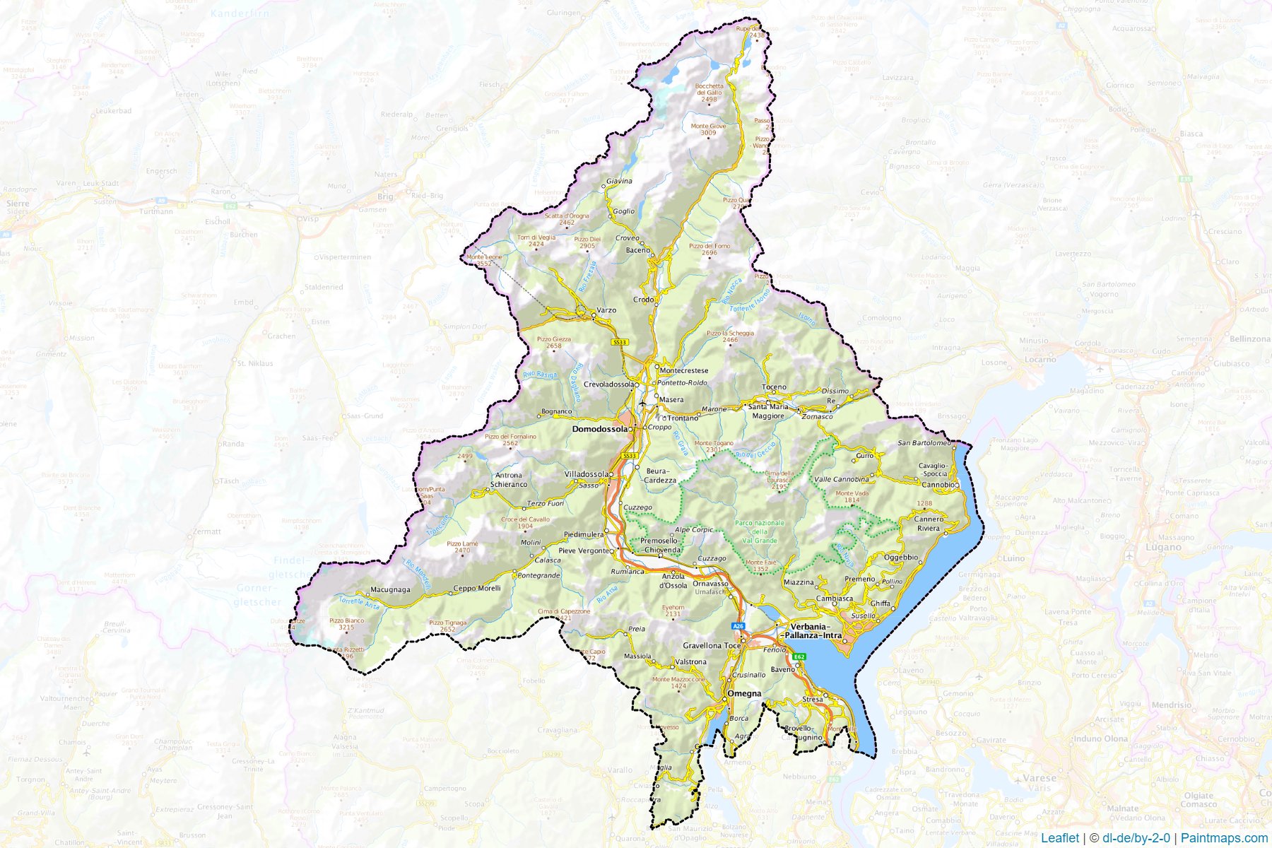 Muestras de recorte de mapas Verbano-Cusio-Ossola (Piedmont)-1