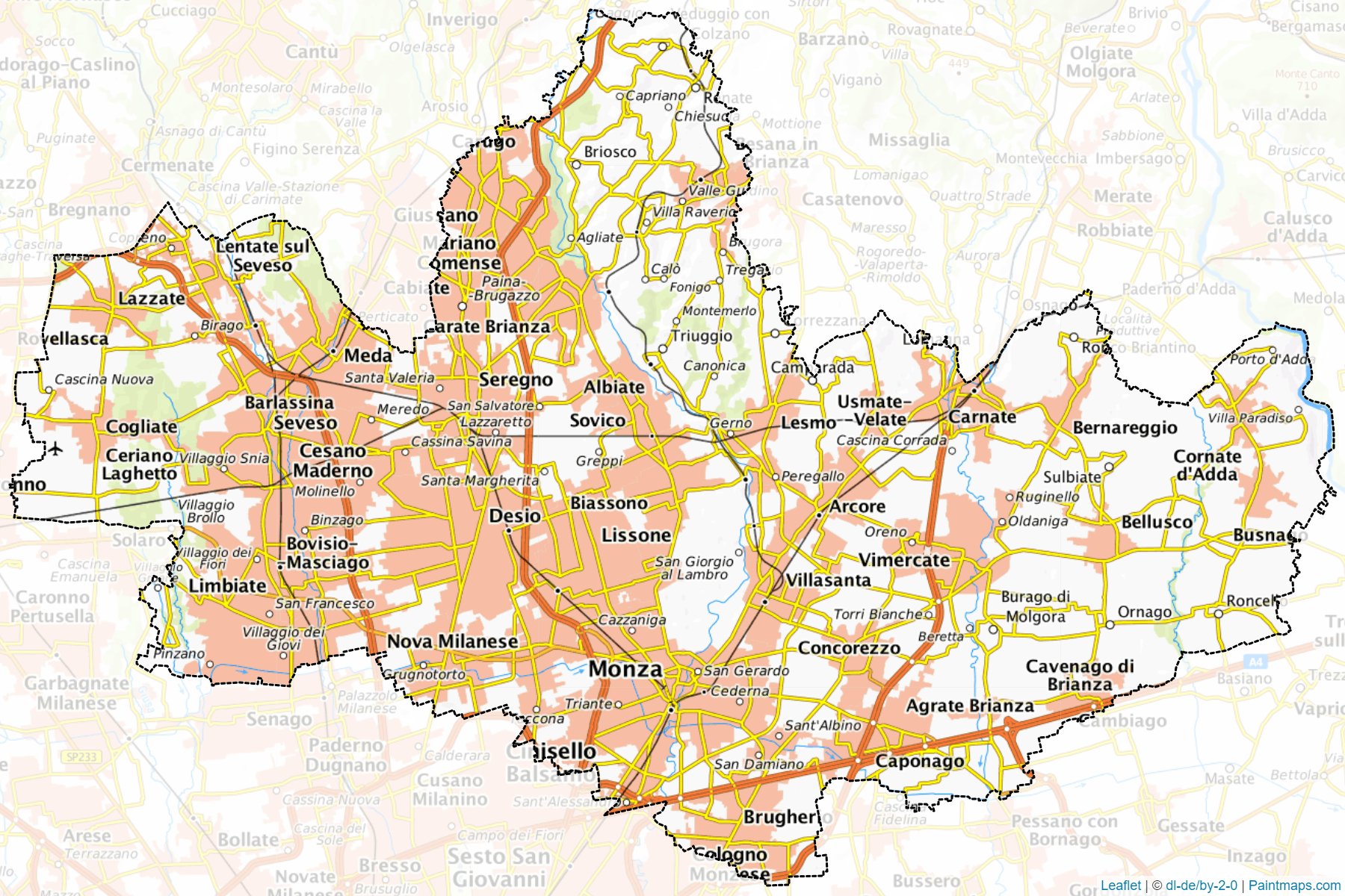 Muestras de recorte de mapas Monza E Della Brianza (Lombardy)-1