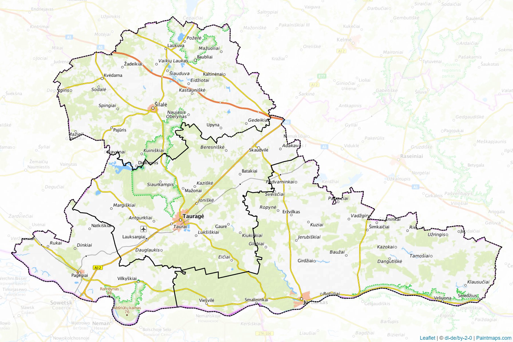 Muestras de recorte de mapas Taurage (Lituania)-1