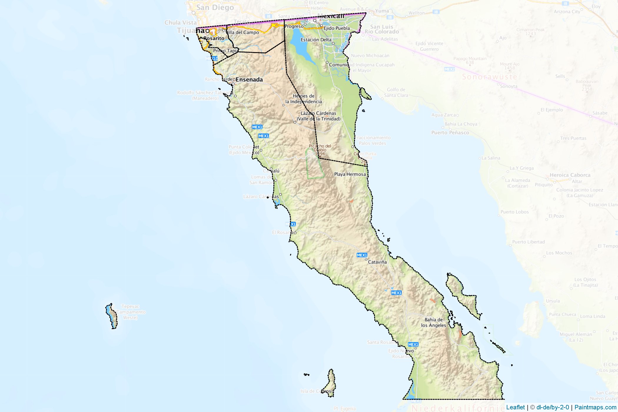 Muestras de recorte de mapas Baja California (Méjico)-1