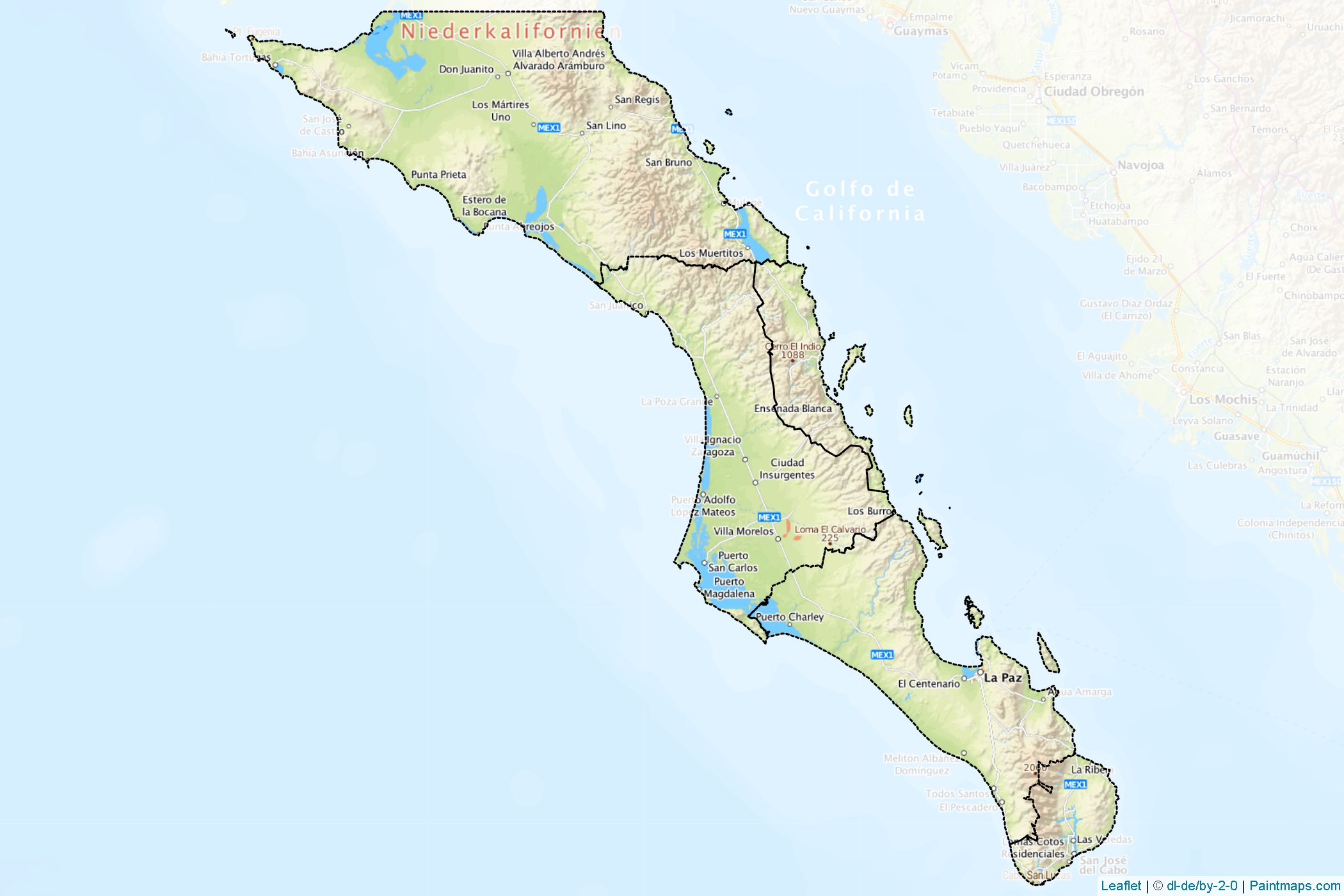 Muestras de recorte de mapas Baja California Sur (Méjico)-1