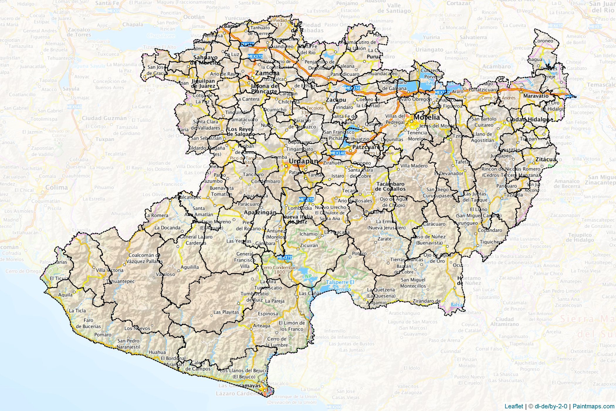 Muestras de recorte de mapas Michoacán de Ocampo (Méjico)-1