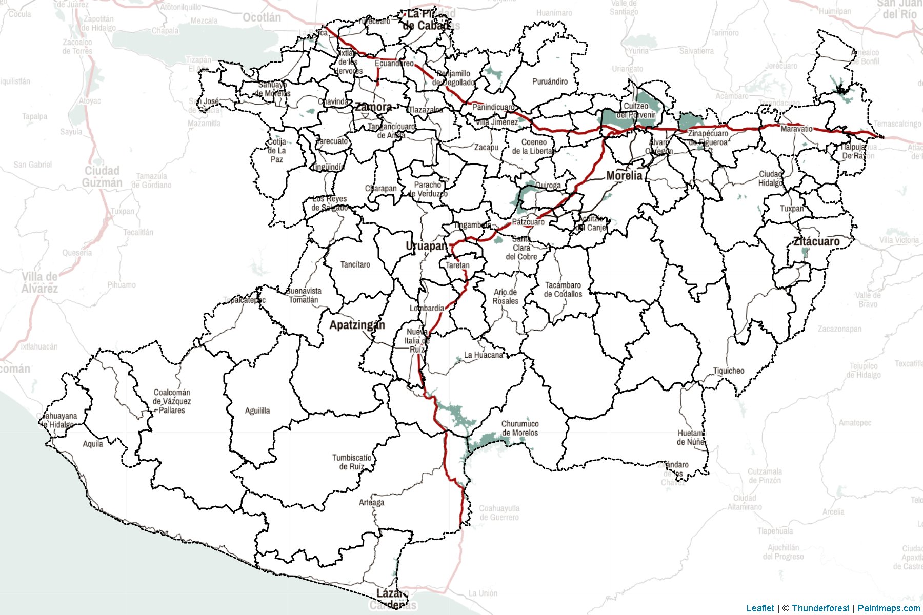 Muestras de recorte de mapas Michoacán de Ocampo (Méjico)-2