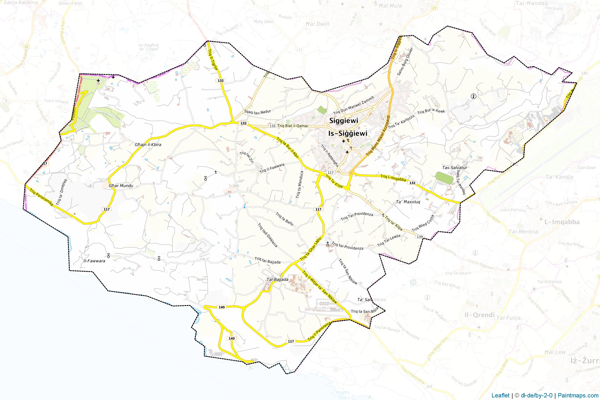 Muestras de recorte de mapas Siggiewi (Citta' Ferdinand) (Malta)-1