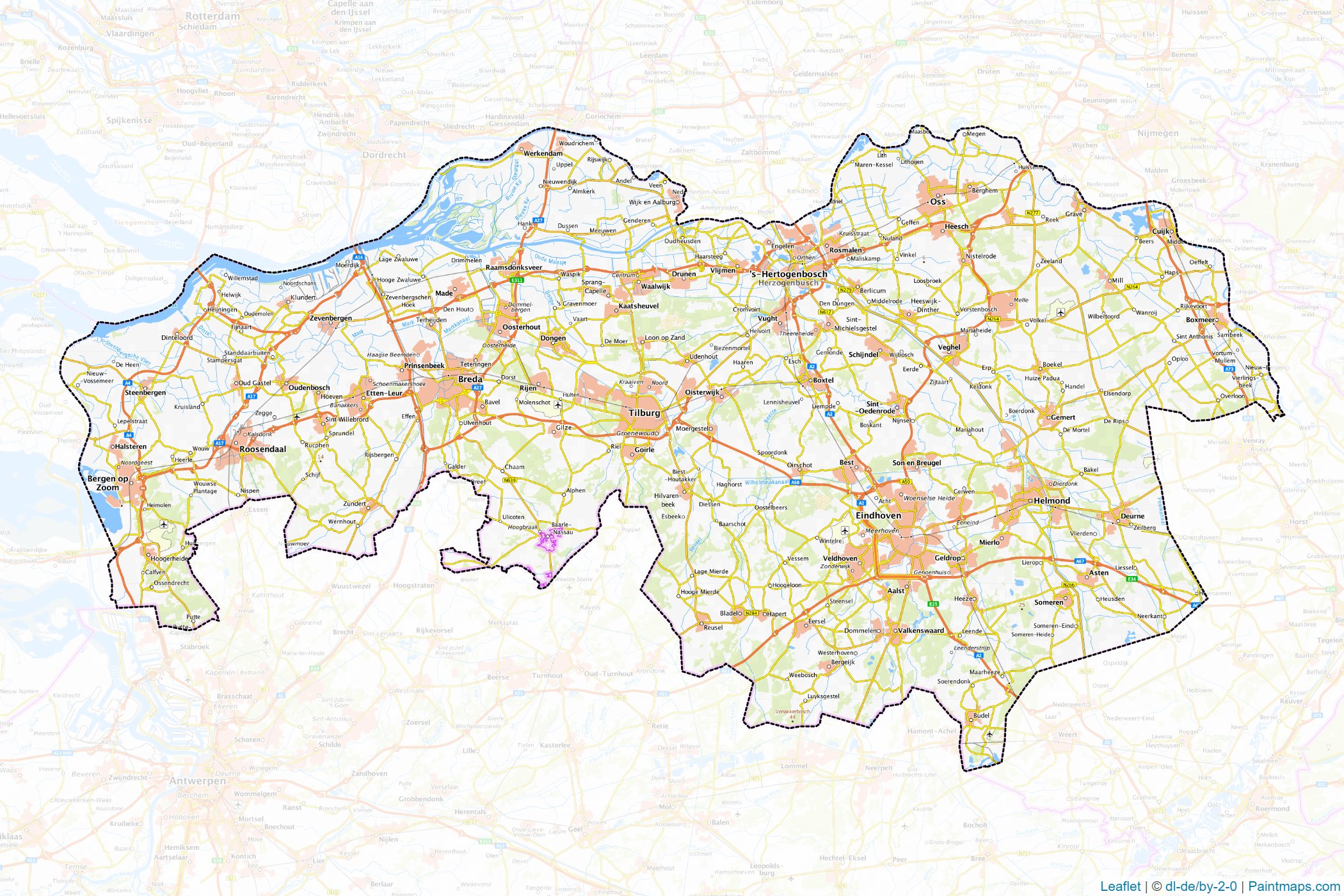 Muestras de recorte de mapas North Brabant (Países Bajos)-1