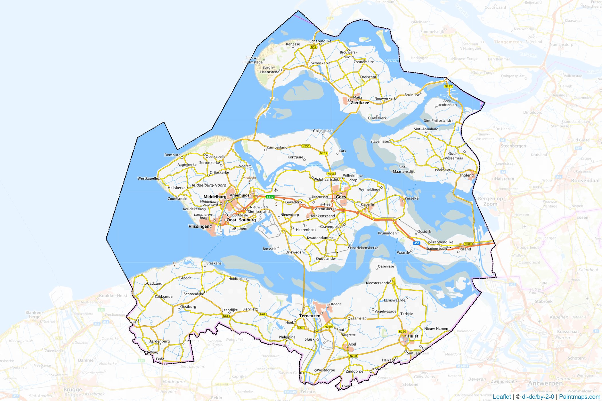 Muestras de recorte de mapas Zeeland (Países Bajos)-1