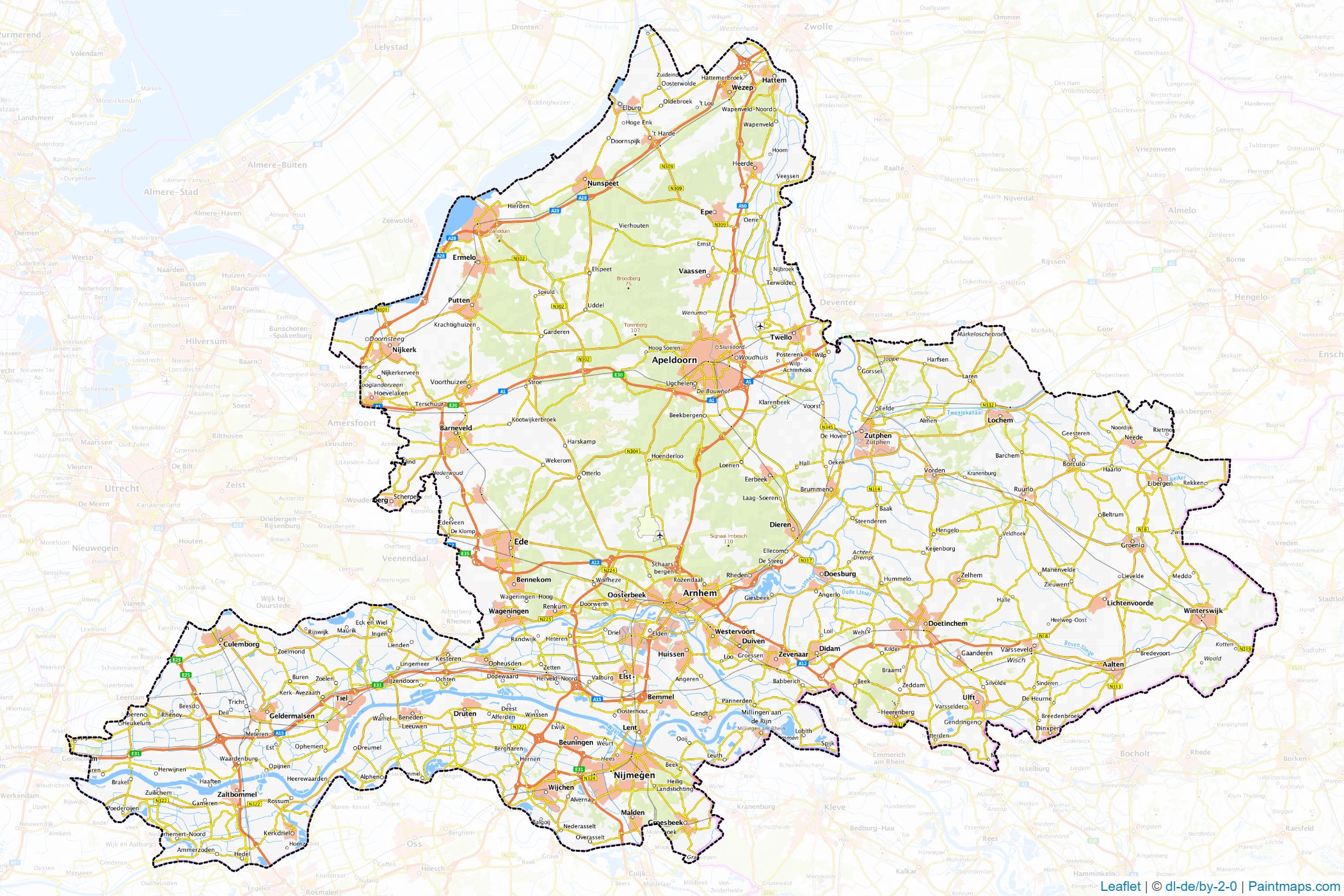 Muestras de recorte de mapas Gelderland (Países Bajos)-1