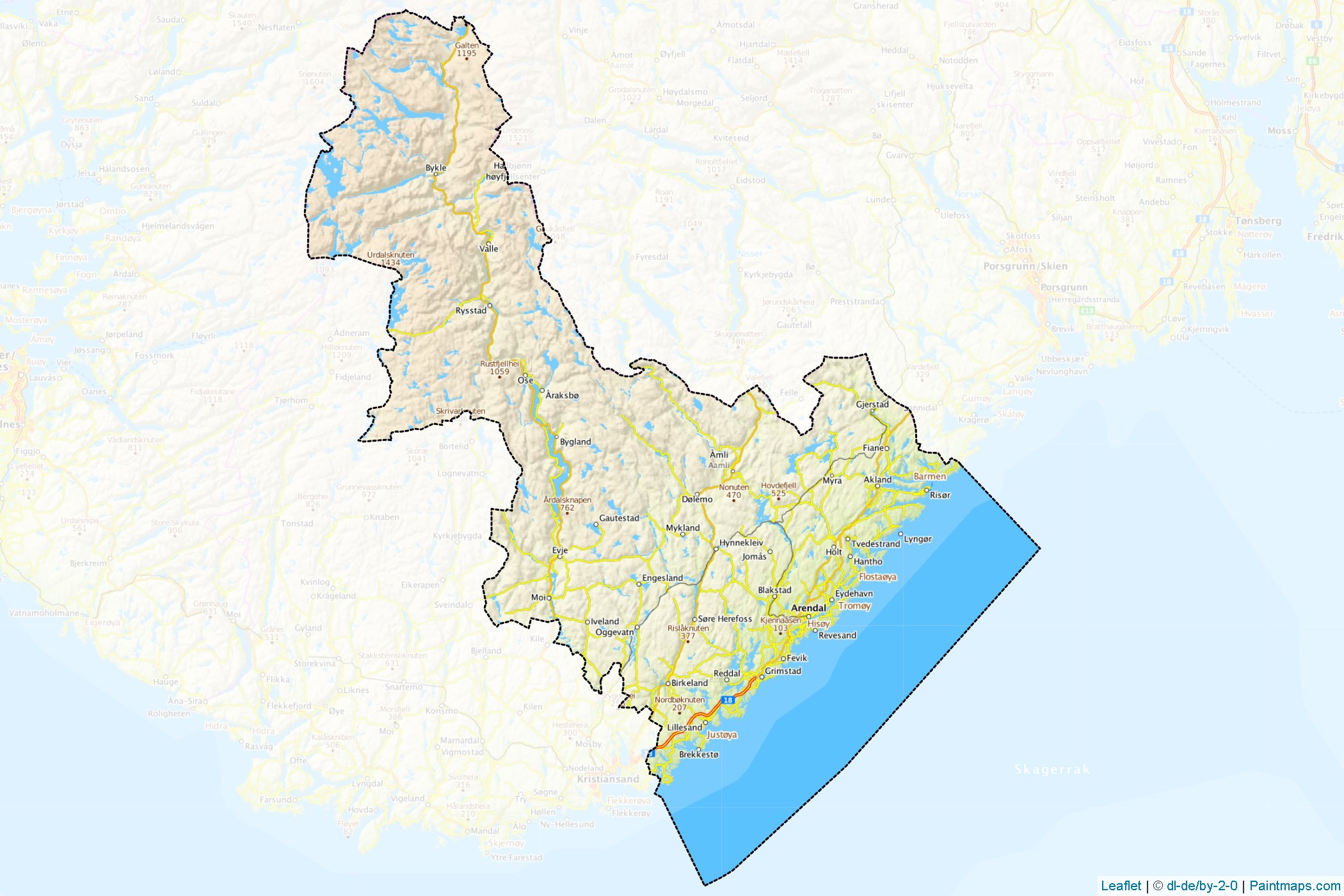 Muestras de recorte de mapas Aust-Agder (Noruega)-1