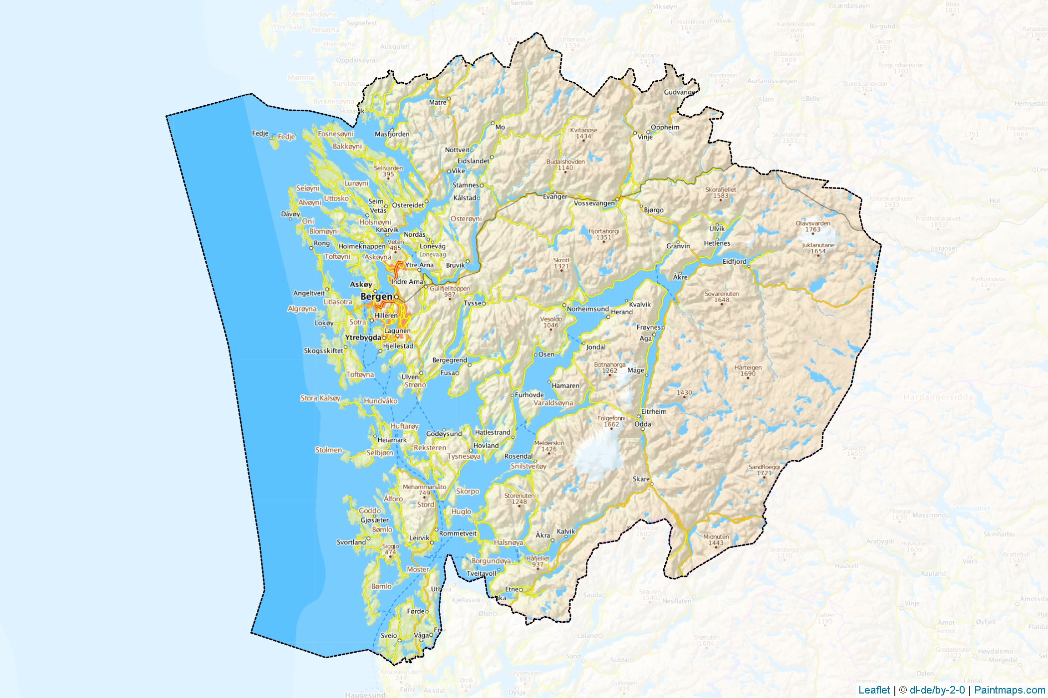 Muestras de recorte de mapas Hordaland (Noruega)-1