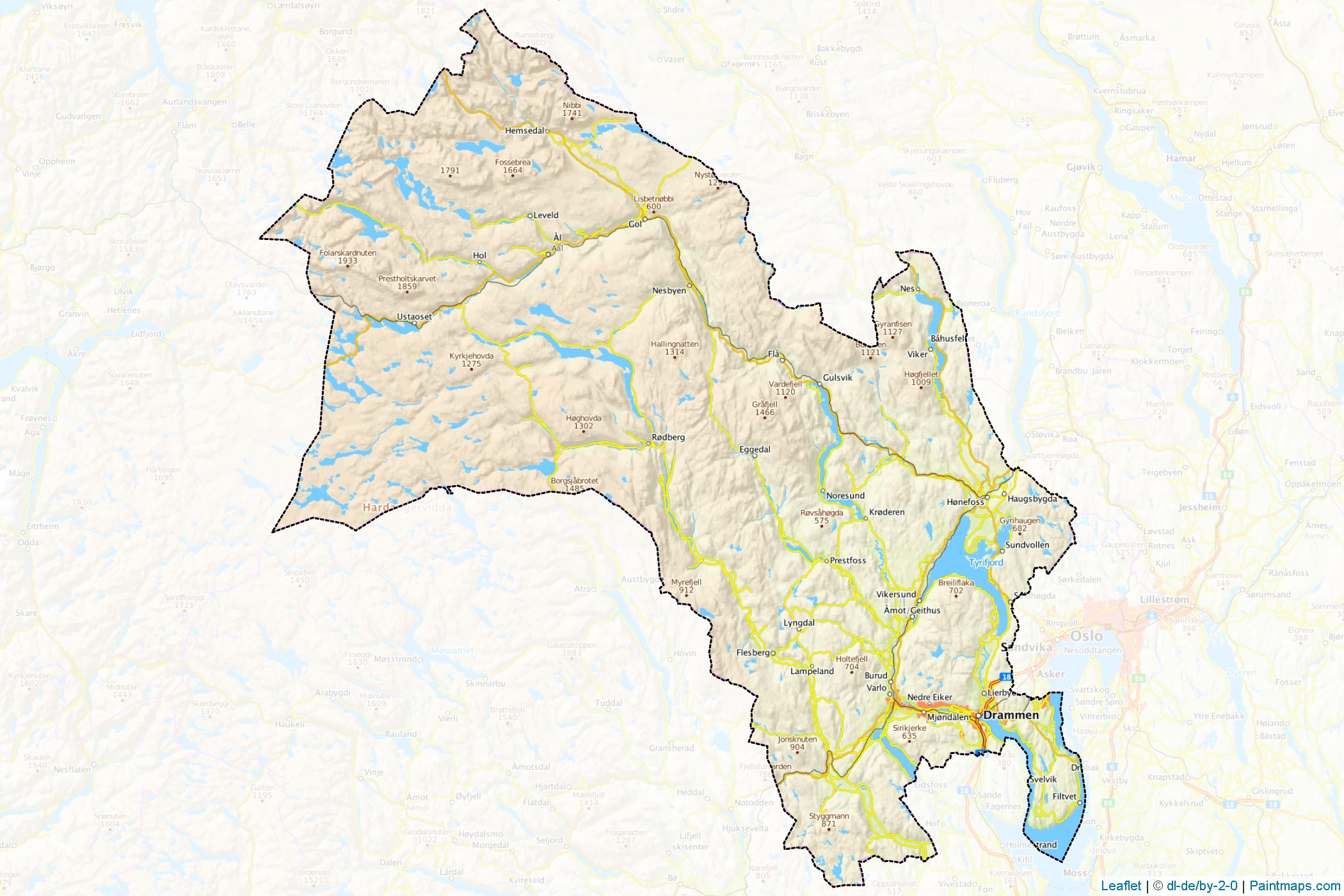 Muestras de recorte de mapas Buskerud (Noruega)-1