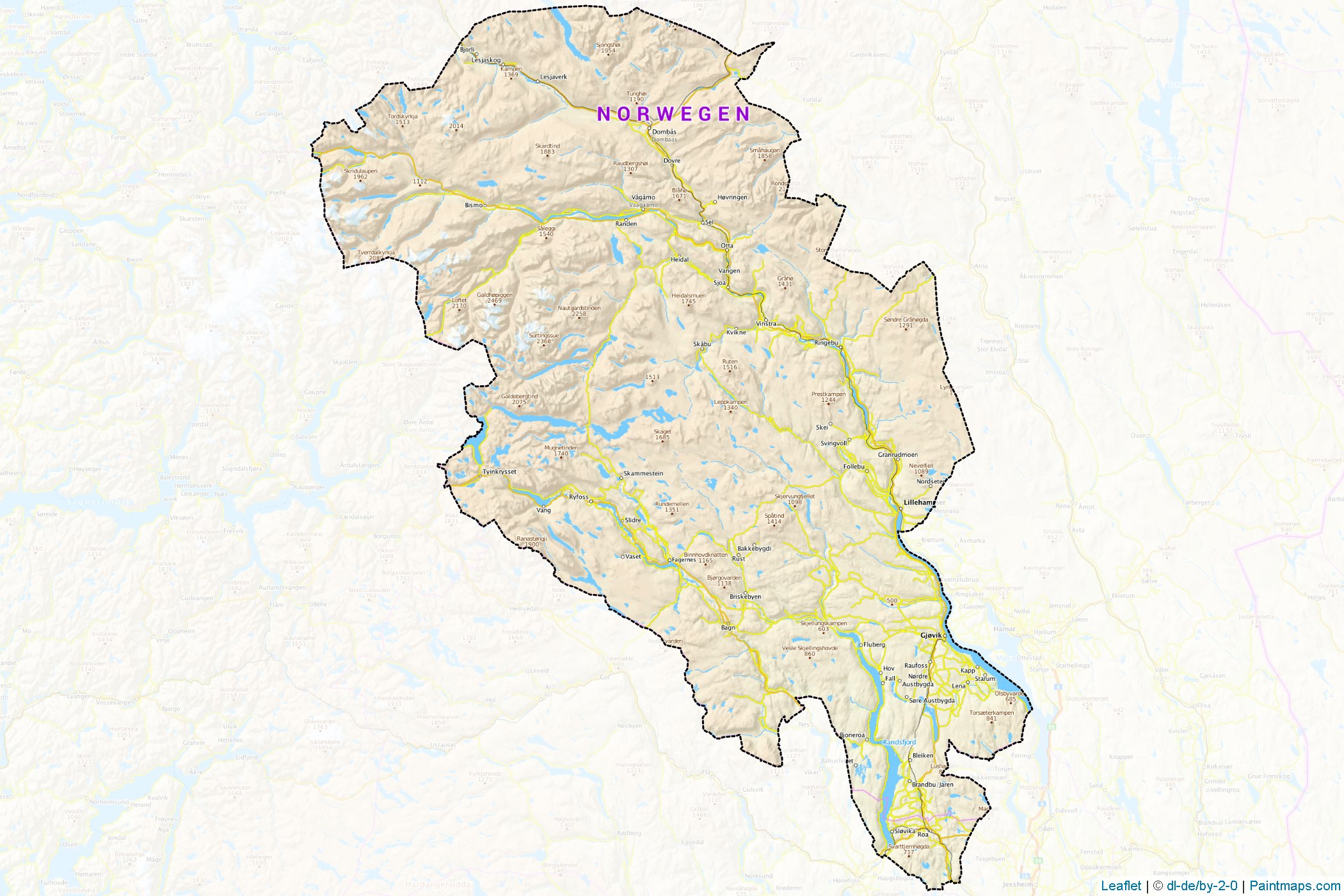 Oppland (Norway) Map Cropping Samples-1