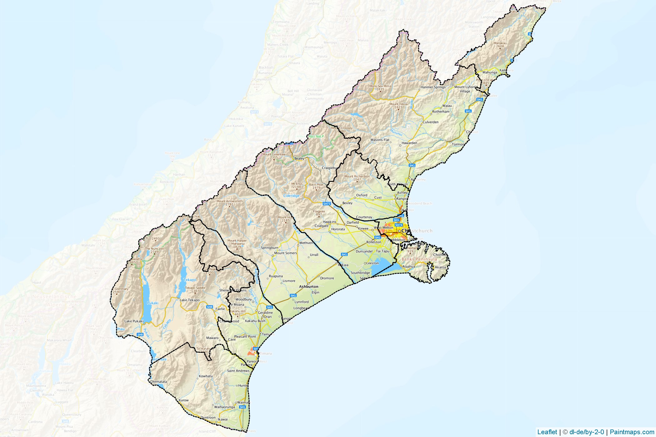 Muestras de recorte de mapas Canterbury Region (Nueva Zelanda)-1