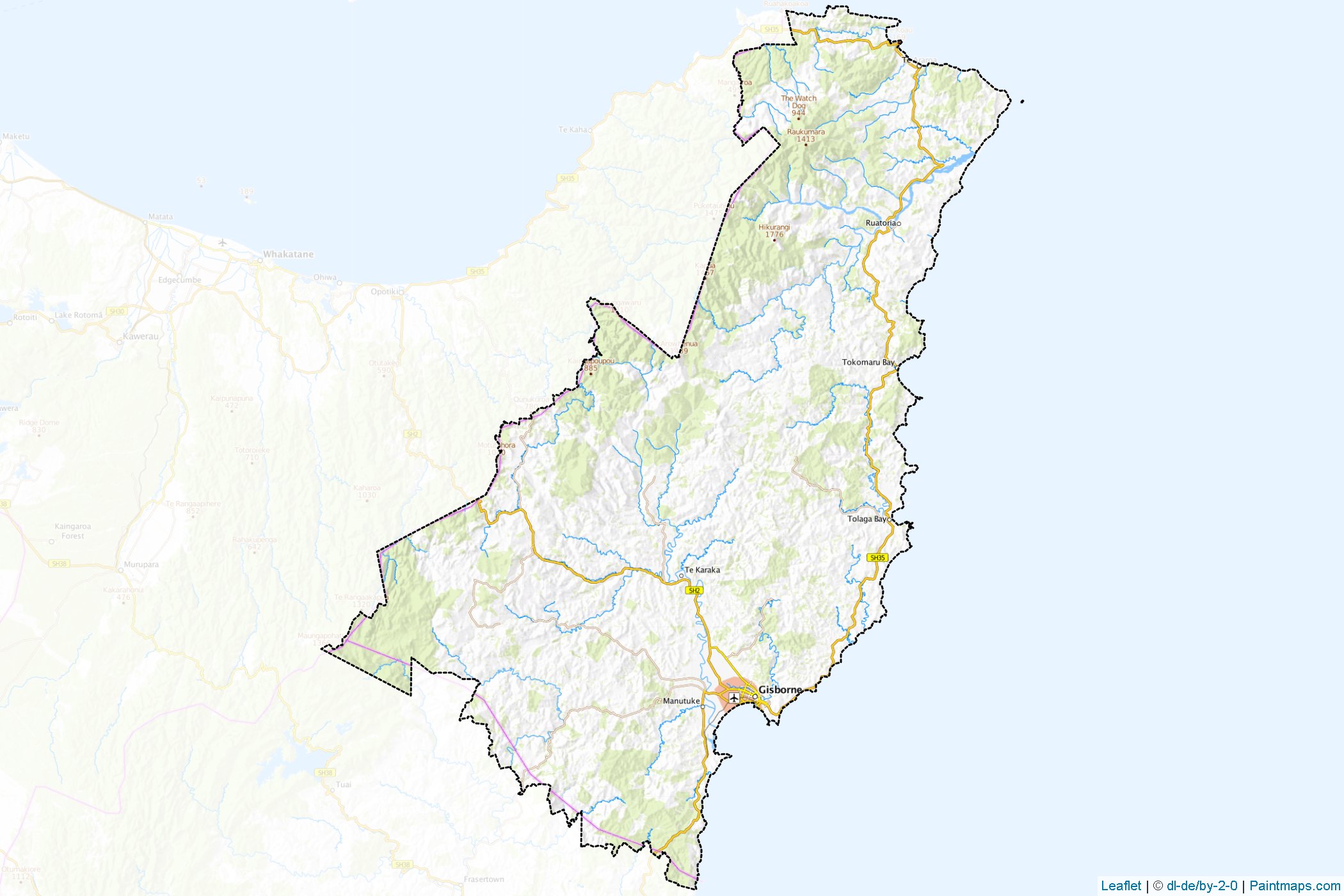 Sample maps of Gisborne Region generated with map cropping (masking) tool.