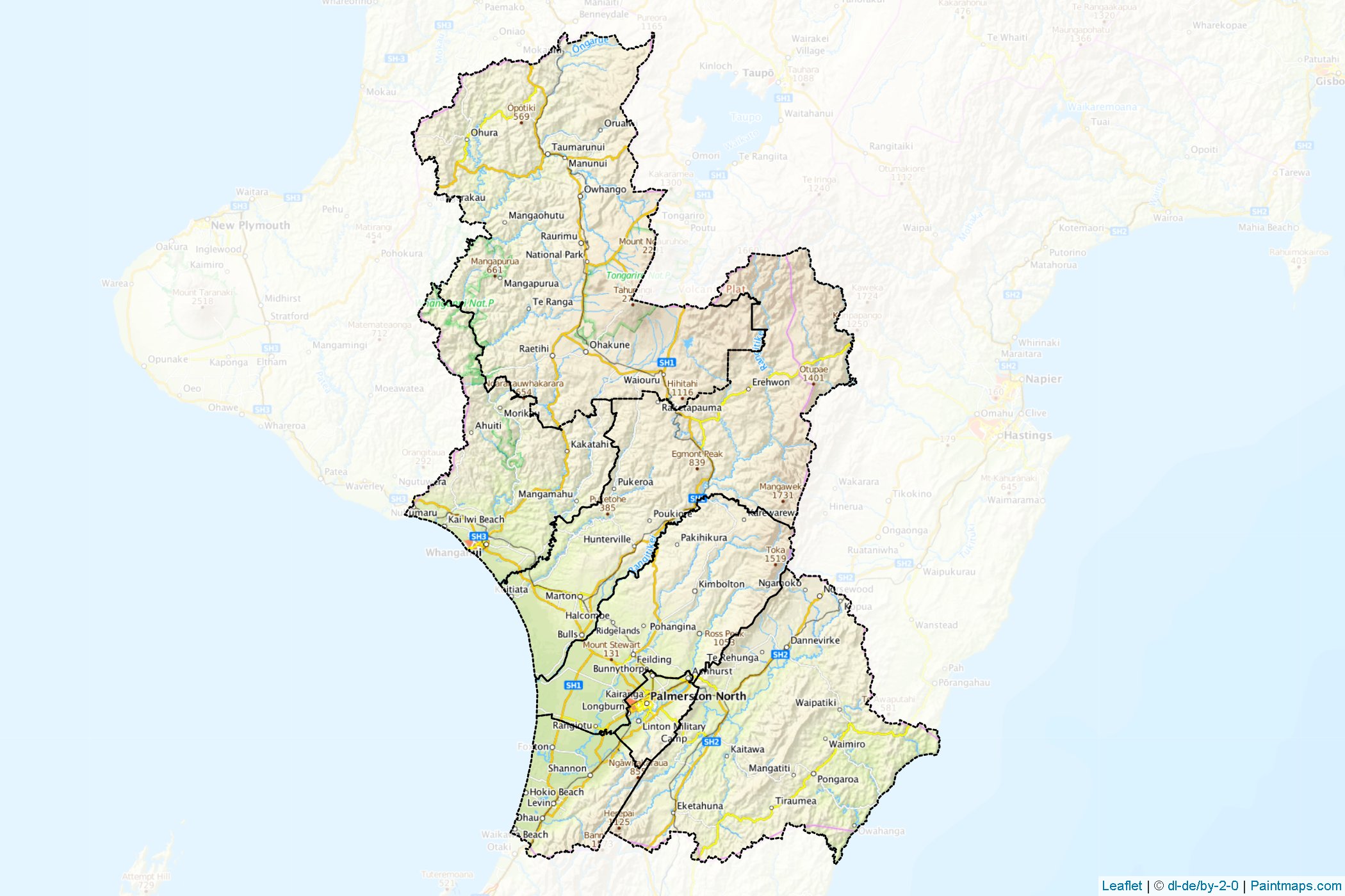 Muestras de recorte de mapas Manawatu-Wanganui Region (Nueva Zelanda)-1