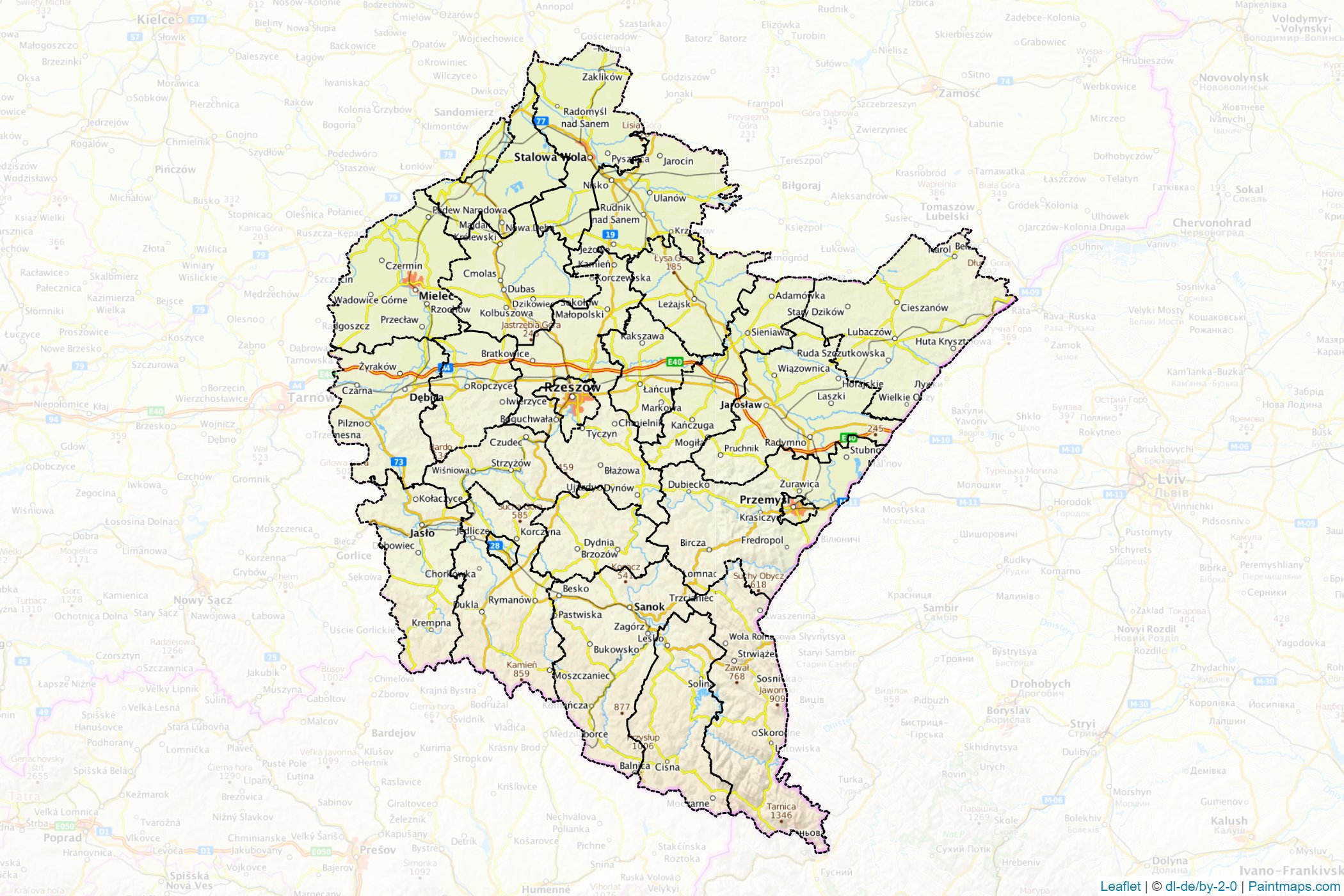 Muestras de recorte de mapas Podkarpackie (Polonia)-1