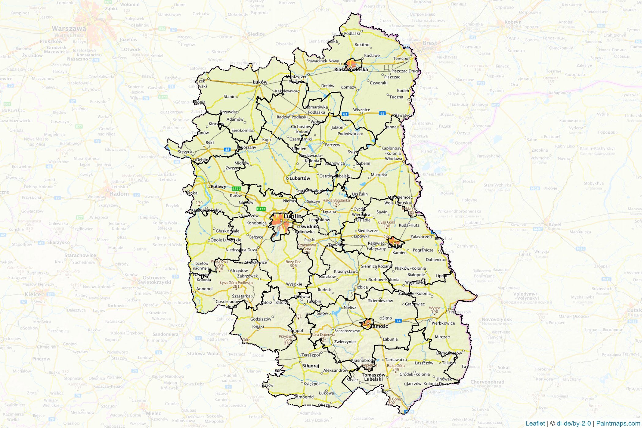 Muestras de recorte de mapas Lubelskie (Polonia)-1