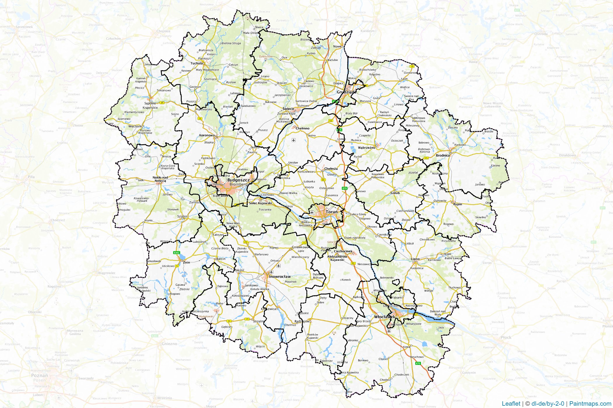 Muestras de recorte de mapas Kujawsko-Pomorskie (Polonia)-1