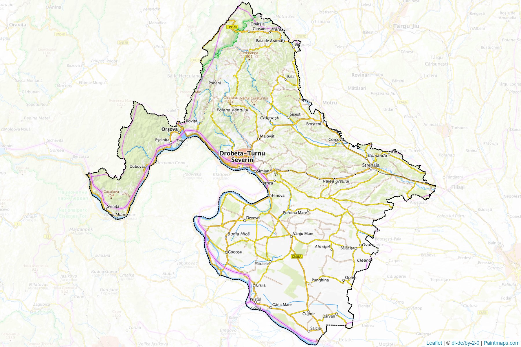 Muestras de recorte de mapas Mehedinţi (Rumania)-1