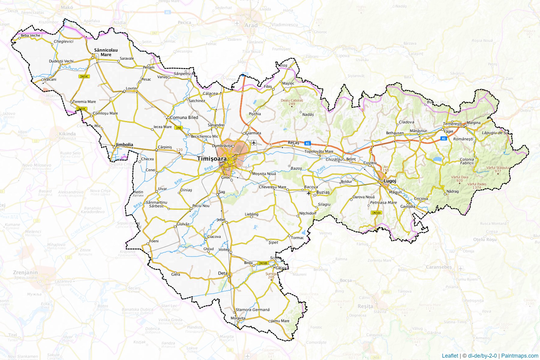 Muestras de recorte de mapas Timiş (Rumania)-1