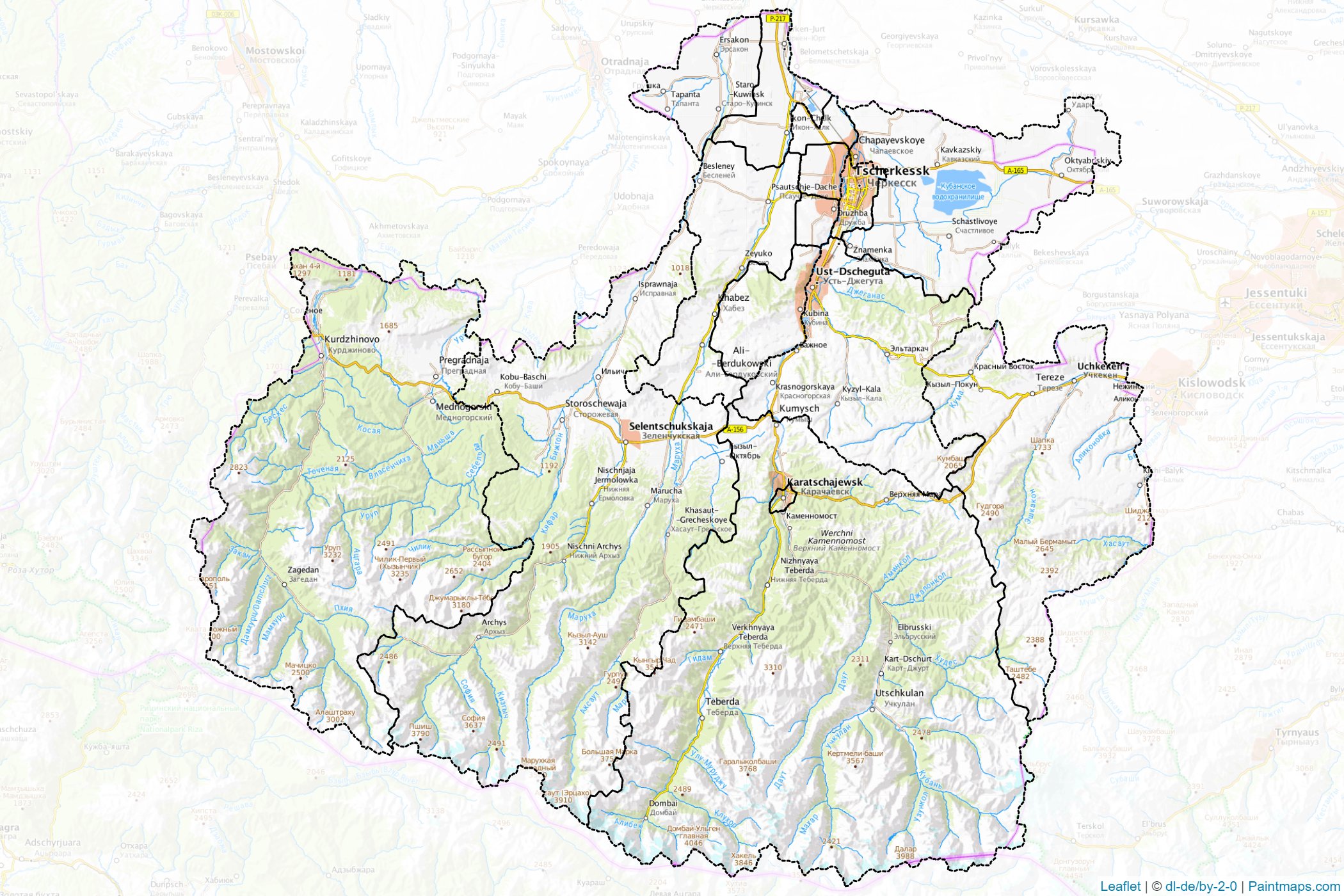 Muestras de recorte de mapas Karachay-Cherkess (Federación Rusa)-1