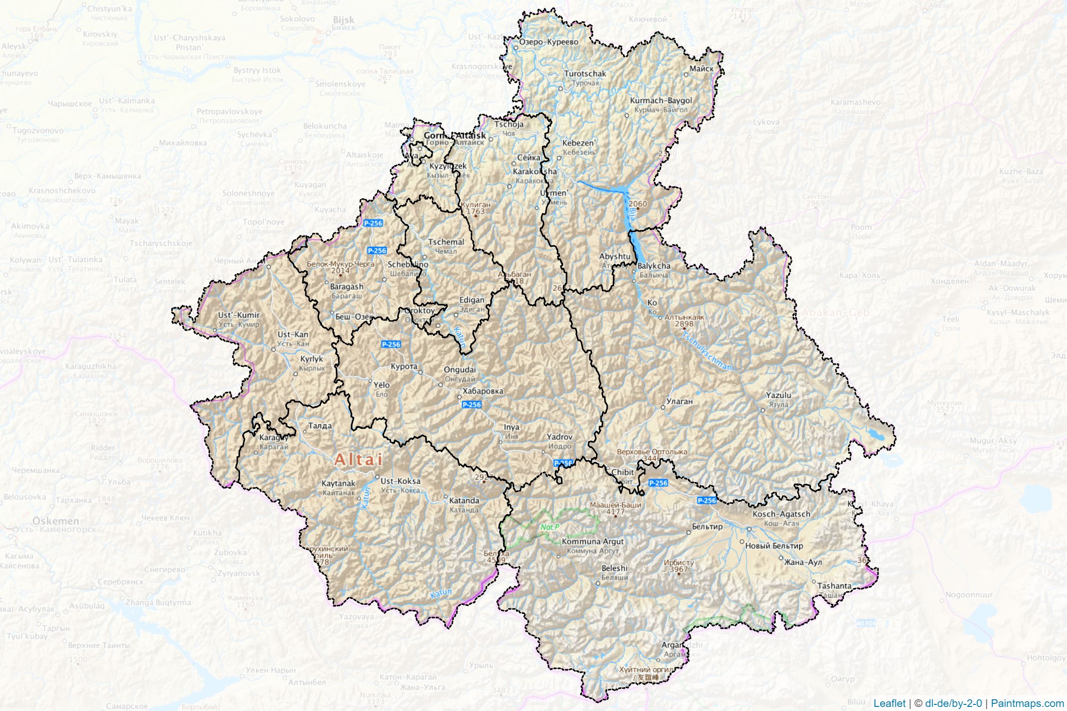 Muestras de recorte de mapas Gorno-Altay (Federación Rusa)-1