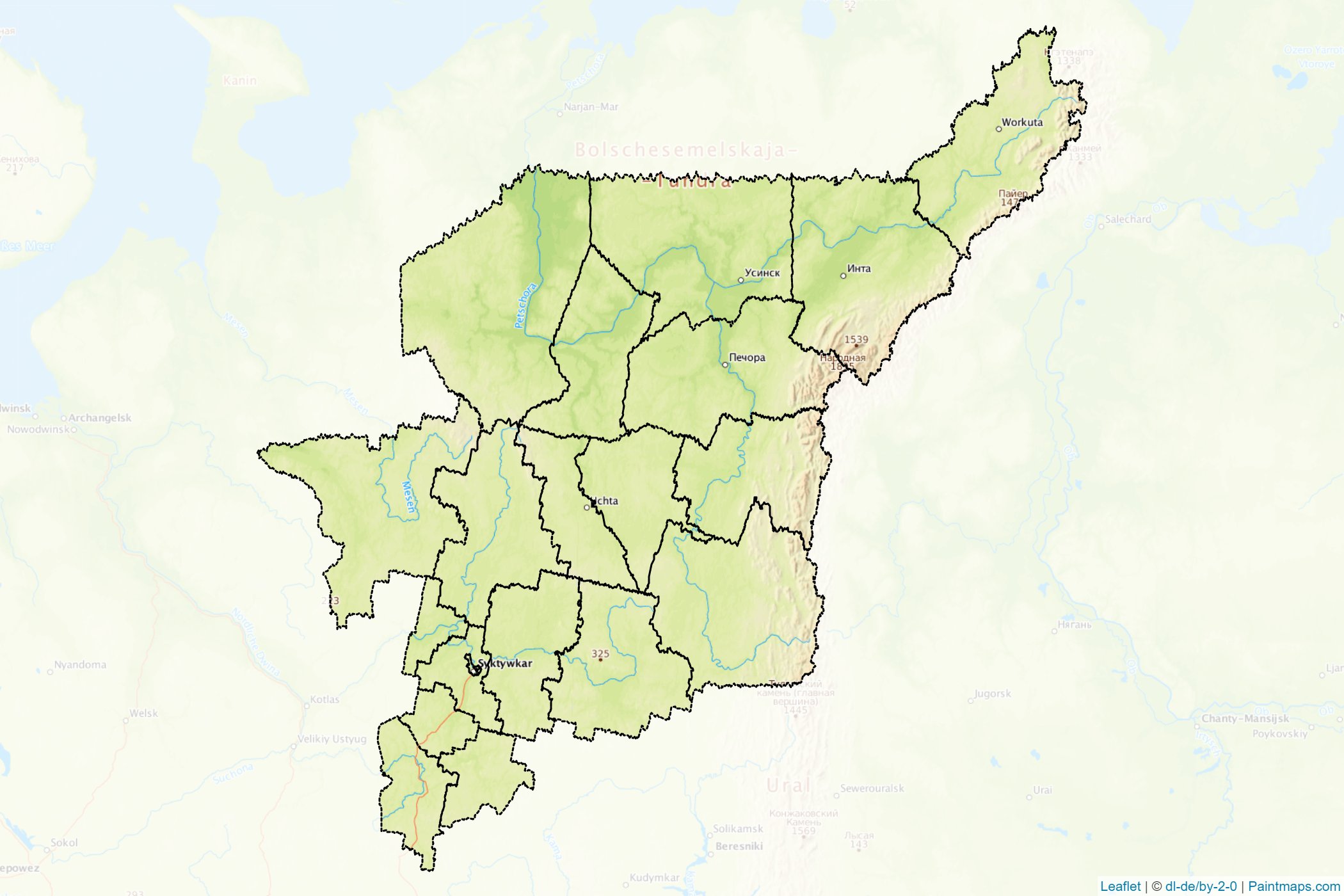 Muestras de recorte de mapas Komi (Federación Rusa)-1